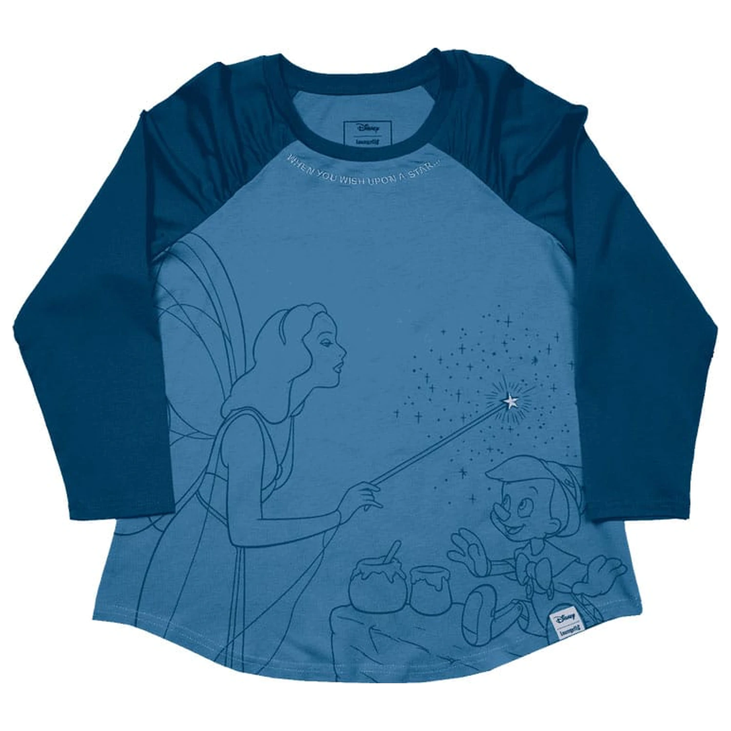 Pinocchio by Loungefly Tee majica Unisex Blue Fairy nagubani raglan rokav fotografija izdelka