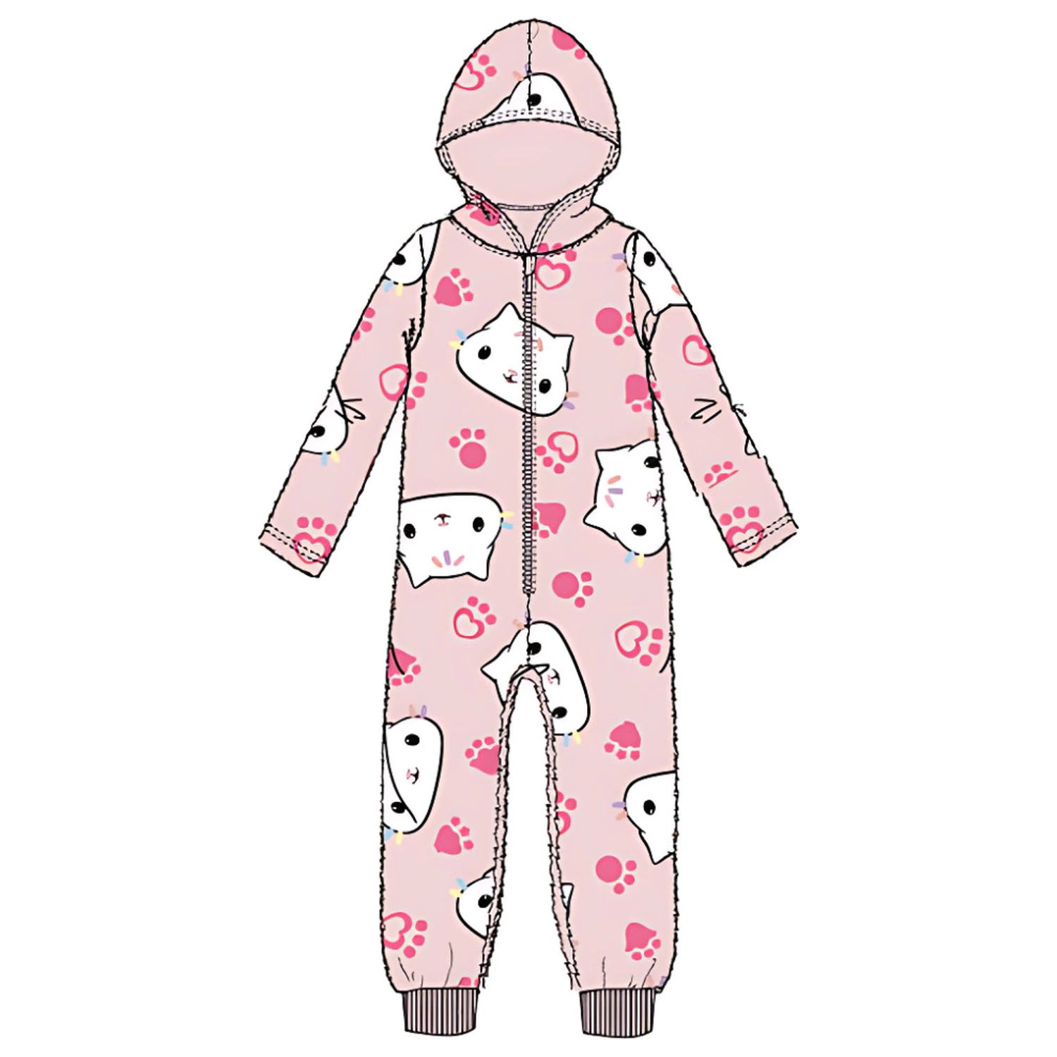 Gabi's Dollhouse Cat Pink Kids Dolge Pajame, Onesie fotografija izdelka