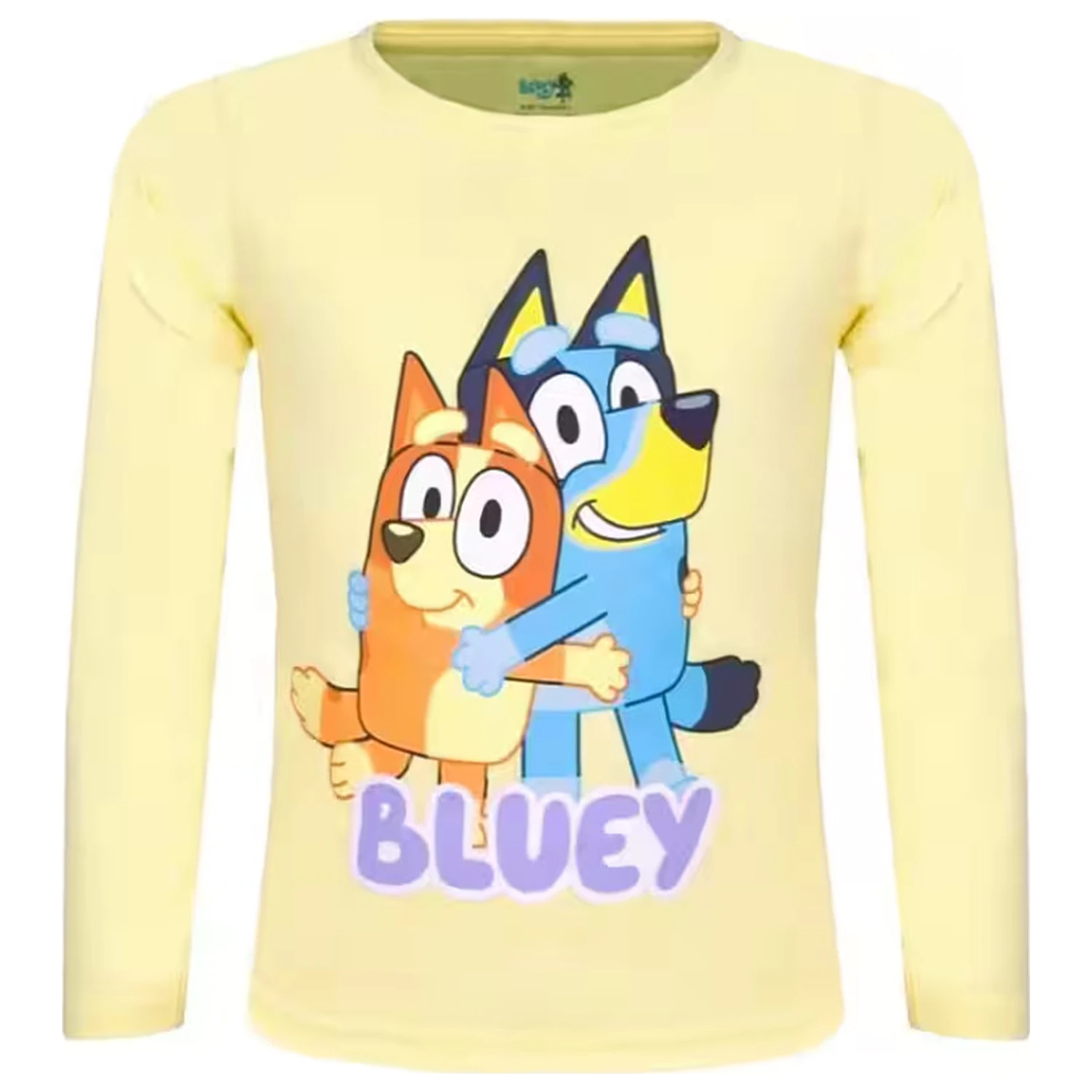 Bluey Hug Yellow Long-Sleeved otroška majica, zgornji del fotografija izdelka