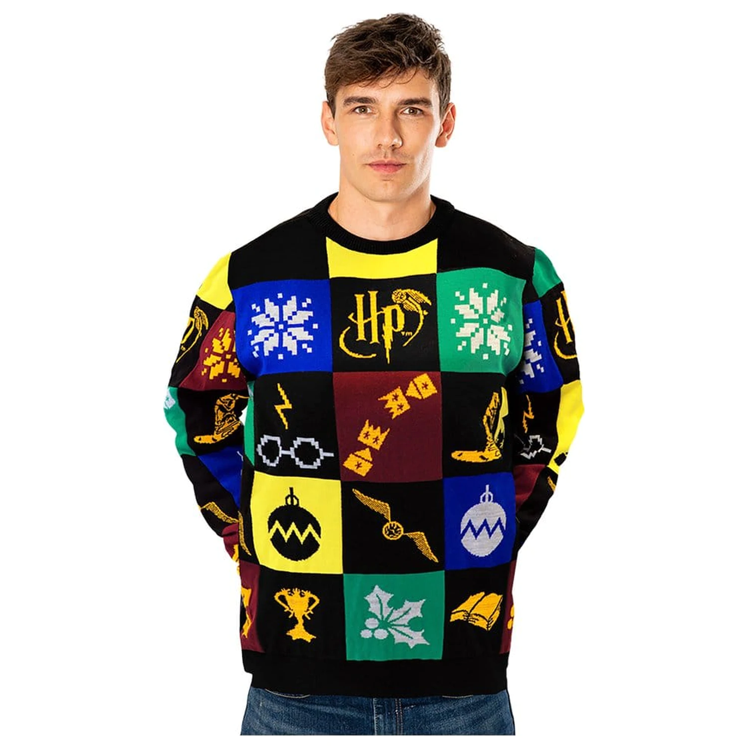 Harry Potter Christmas Sweater Deluxe Patchwork pleten pulover fotografija izdelka