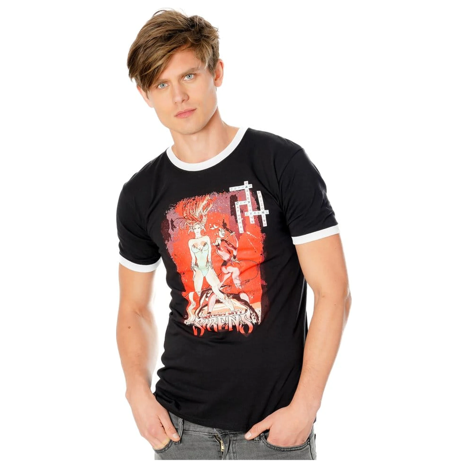 Gotham City Sirens majica Crossword Black Ringer  fotografija izdelka