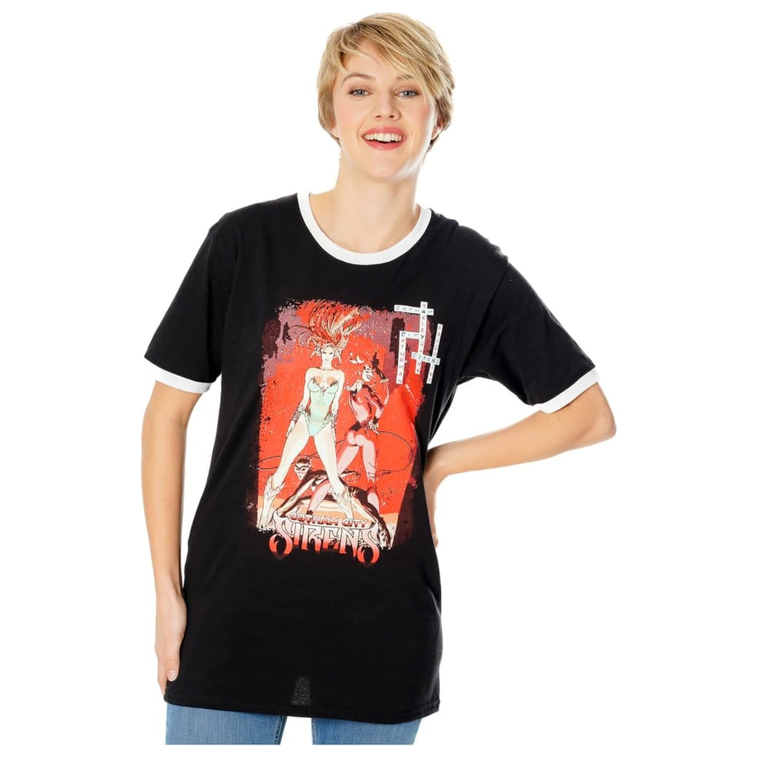 Gotham City Sirens majica Crossword Black Ringer  fotografija izdelka