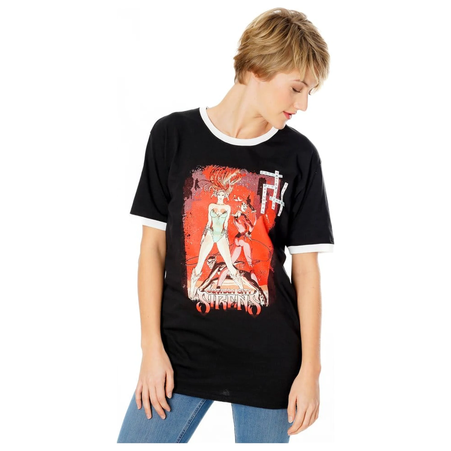 Gotham City Sirens majica Crossword Black Ringer  fotografija izdelka
