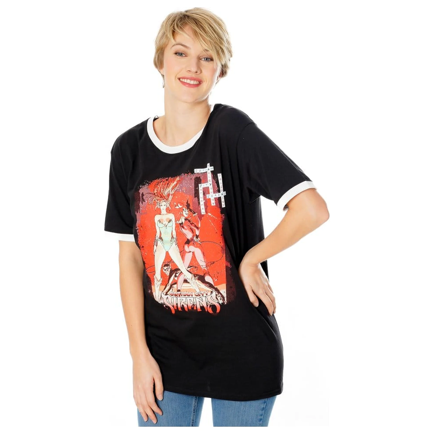 Gotham City Sirens majica Crossword Black Ringer  fotografija izdelka