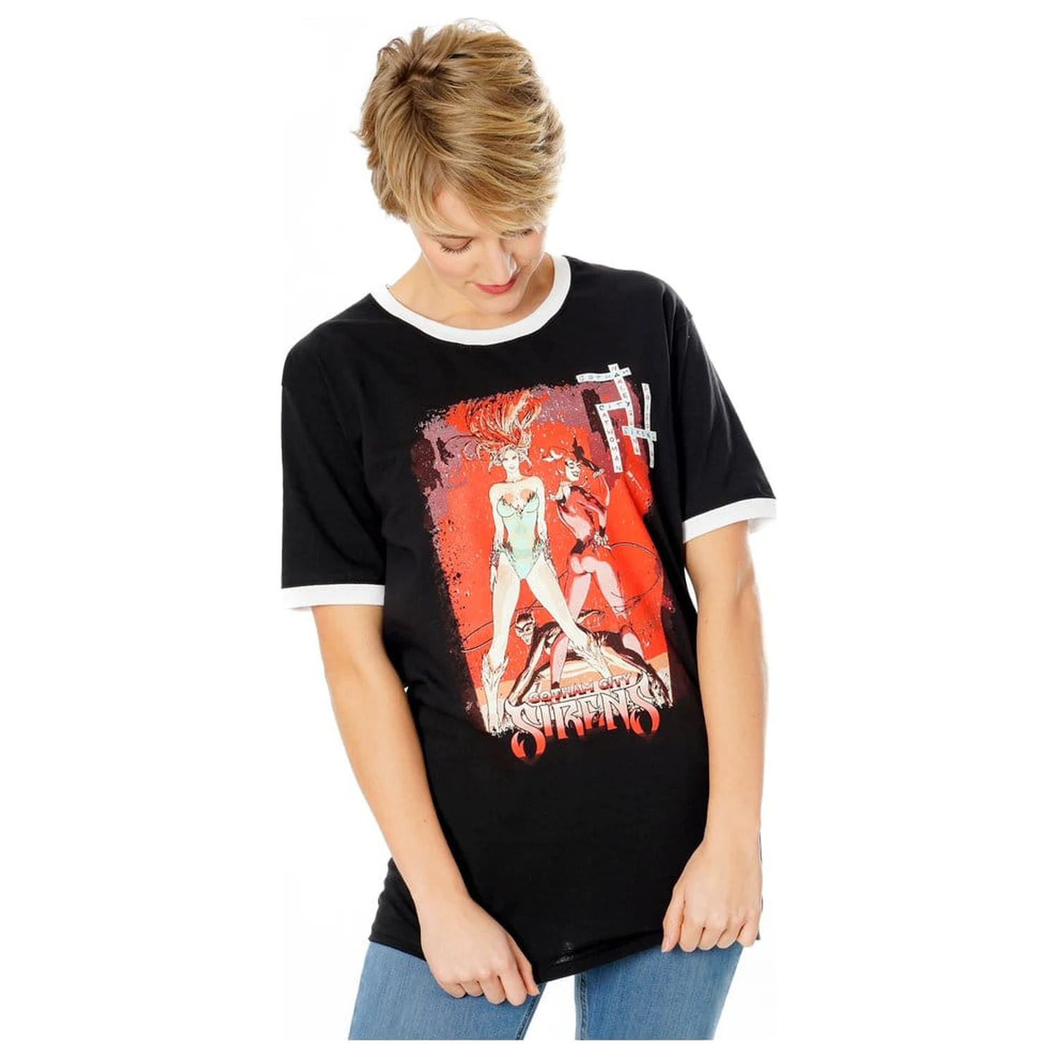 Gotham City Sirens majica Crossword Black Ringer  fotografija izdelka