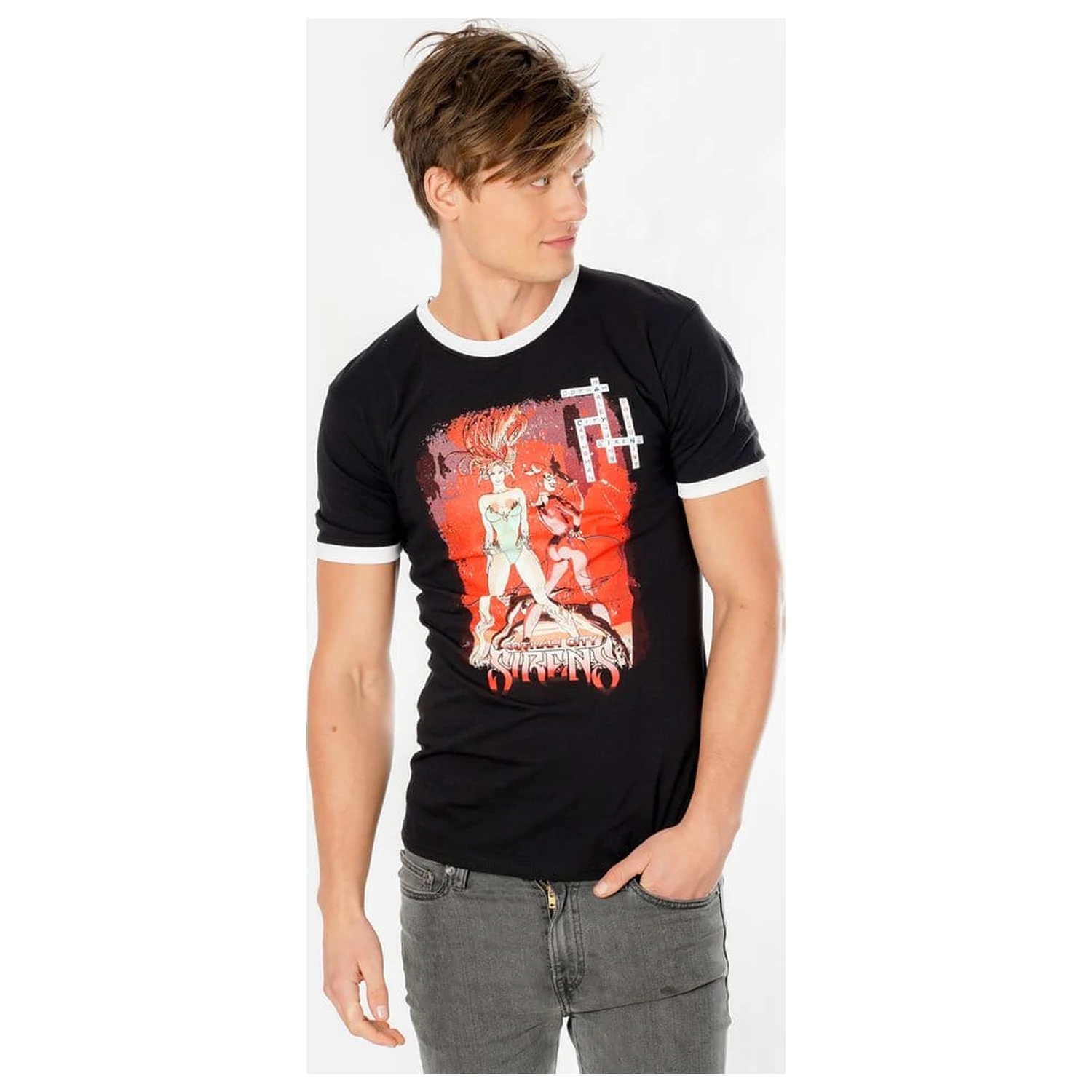 Gotham City Sirens majica Crossword Black Ringer  fotografija izdelka