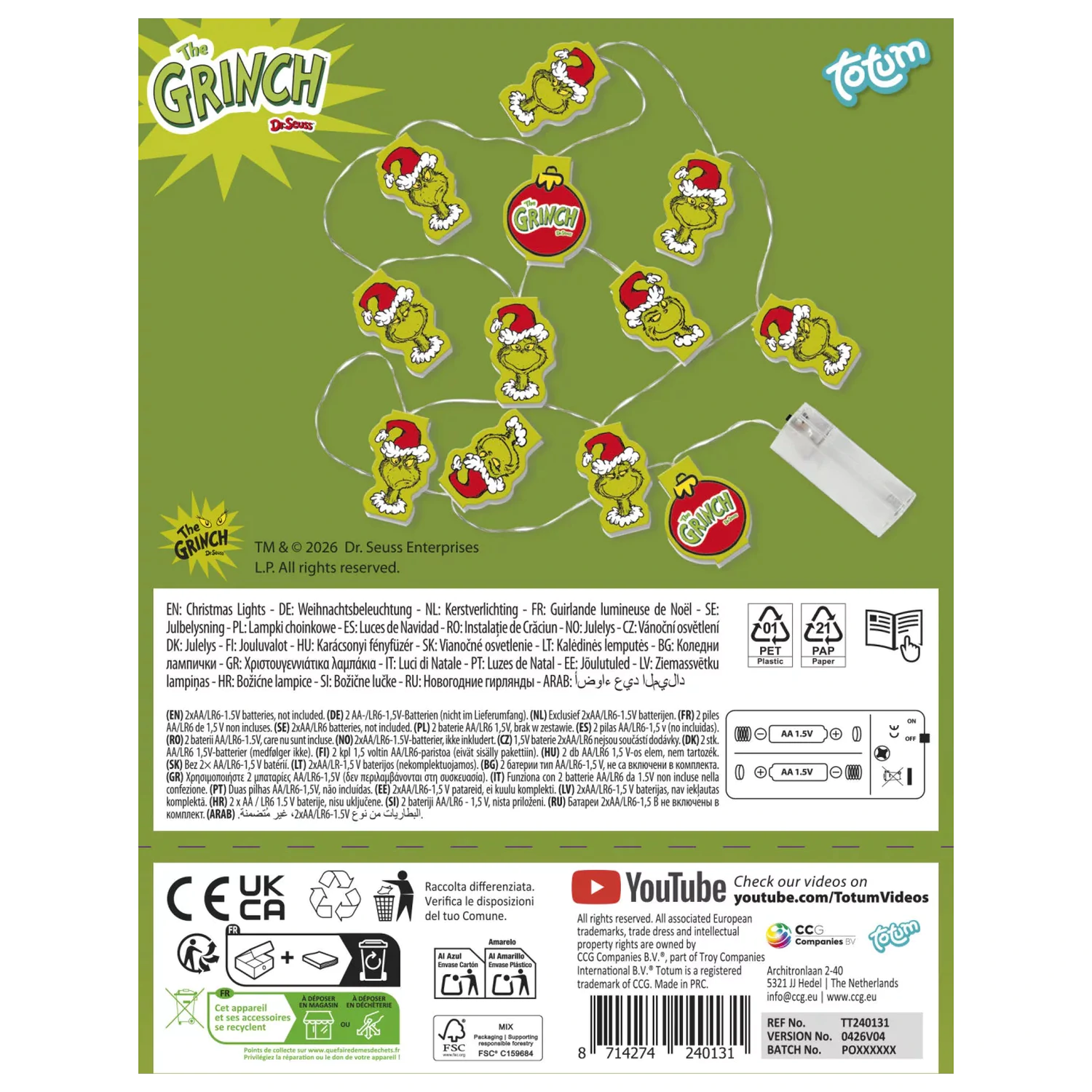 The Grinch Dr Seuss božične LED lučke v vrvici fotografija izdelka