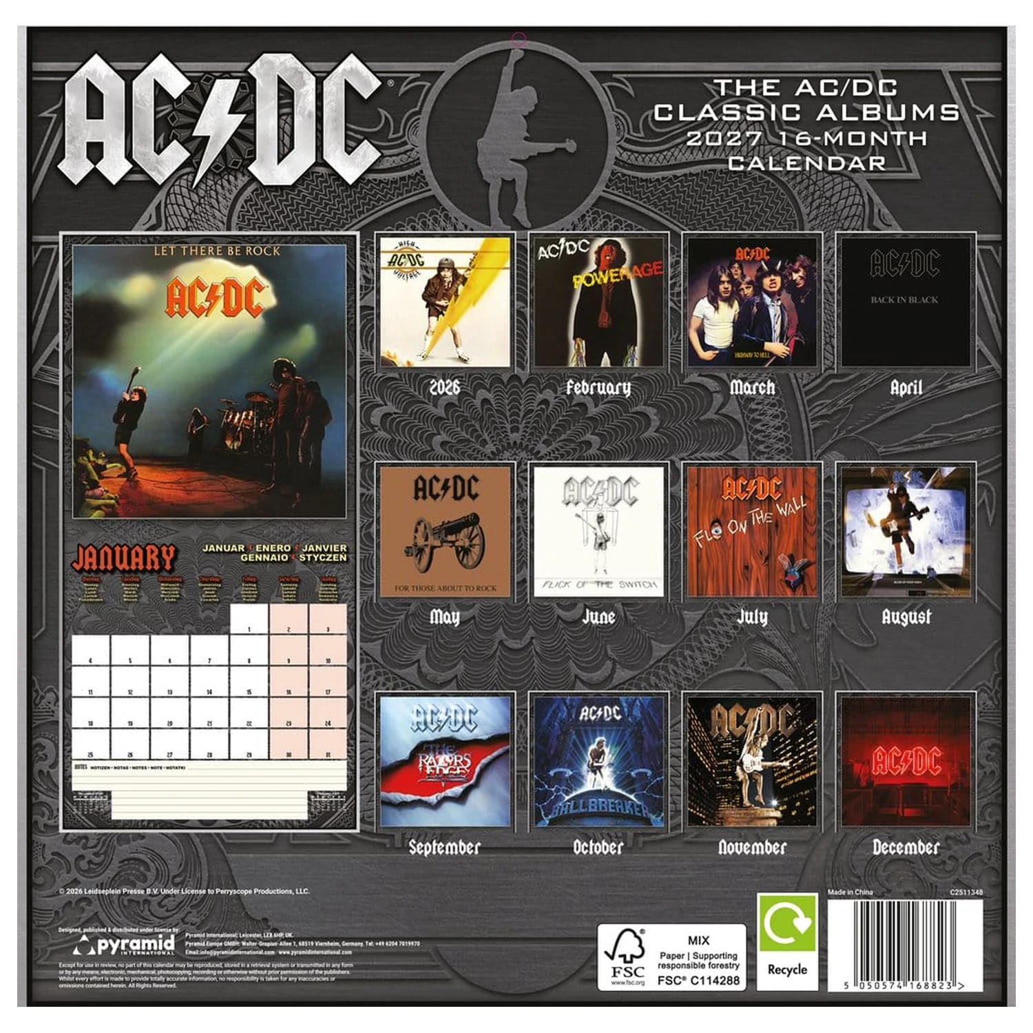 AC/DC Koledar Albumi 2027 30 x 30 cm fotografija izdelka