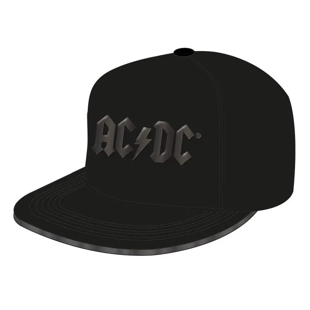 ACDC kapa s ploščatim šiltom, svetleč črn logotip fotografija izdelka