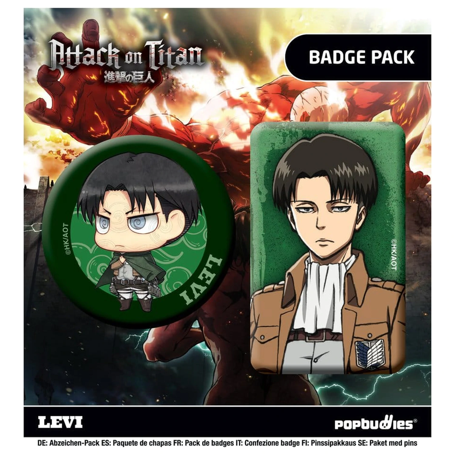 Attack on Titan značke 2-paket Levi fotografija izdelka