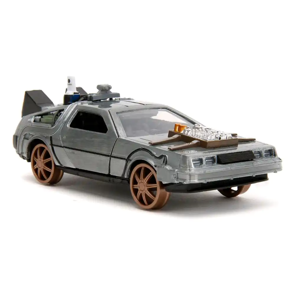 Back to the Future III Hollywood Rides Diecast Model 1/32 DeLorean Time Machine železniška kolesa fotografija izdelka