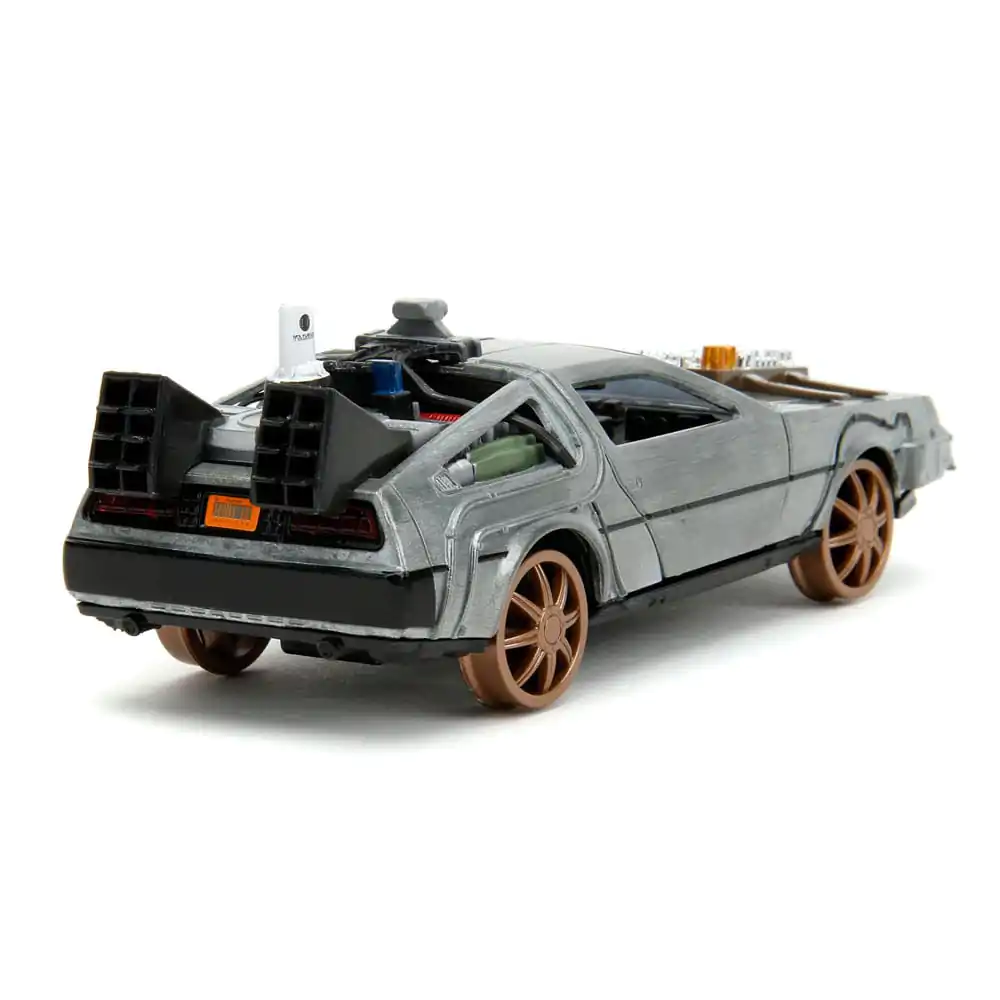 Back to the Future III Hollywood Rides Diecast Model 1/32 DeLorean Time Machine železniška kolesa fotografija izdelka