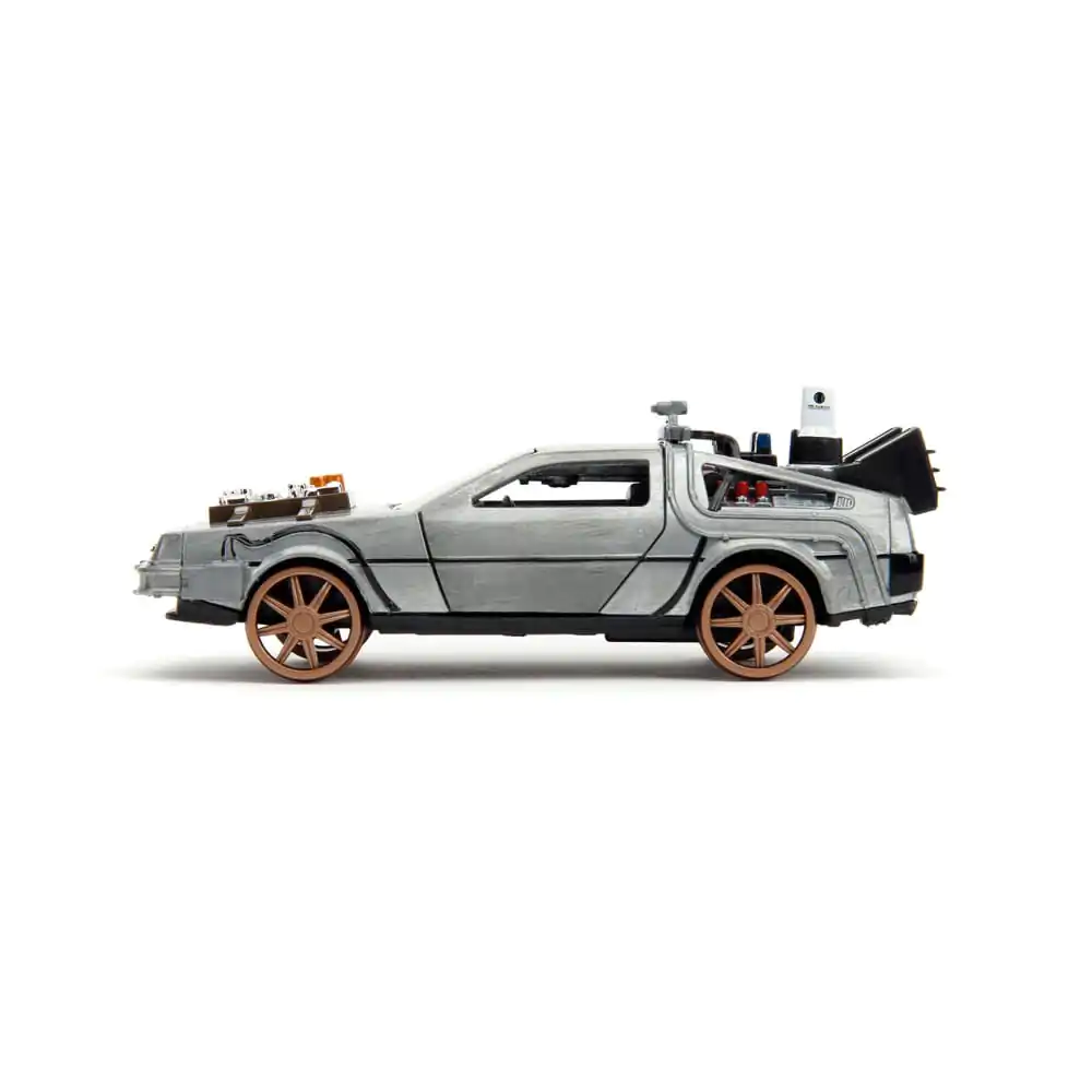 Back to the Future III Hollywood Rides Diecast Model 1/32 DeLorean Time Machine železniška kolesa fotografija izdelka