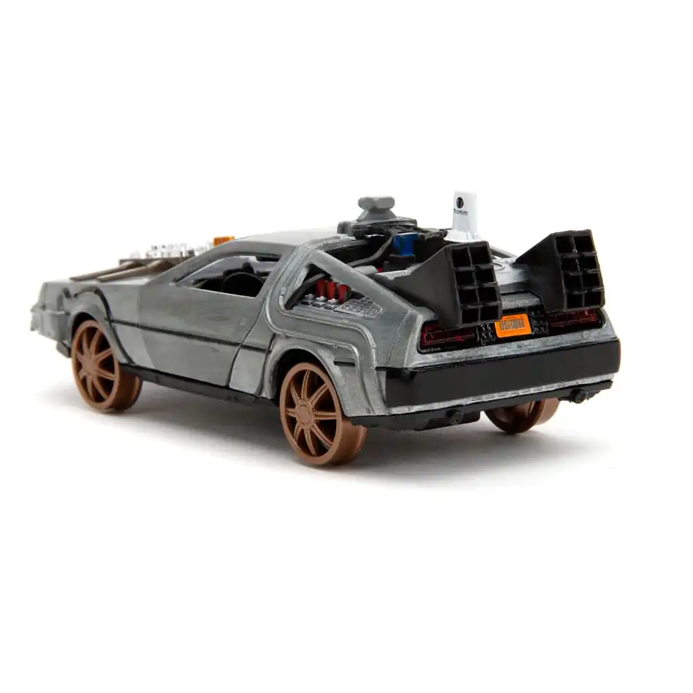 Back to the Future III Hollywood Rides Diecast Model 1/32 DeLorean Time Machine železniška kolesa fotografija izdelka