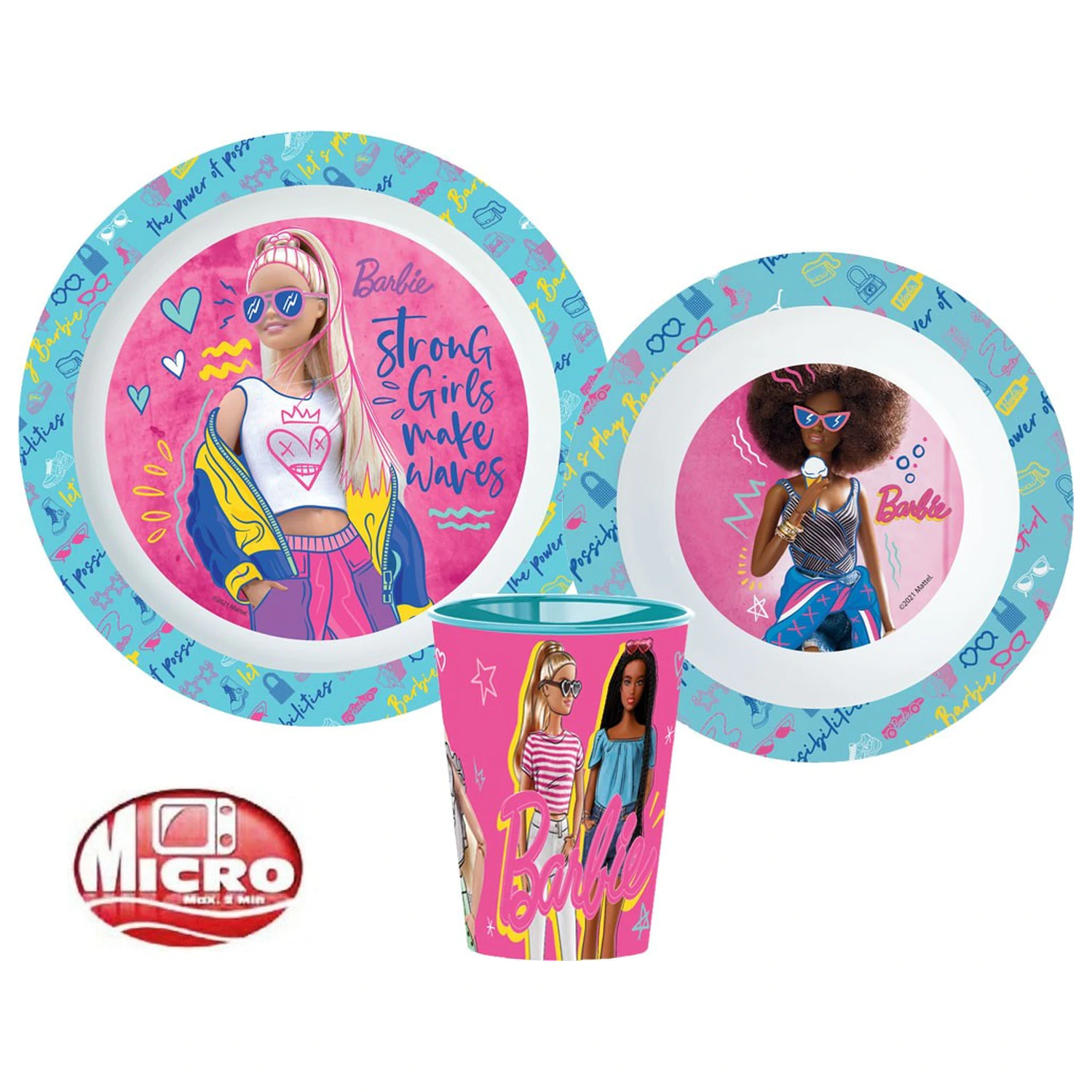 Barbie Stylish Set jedilnega pribora, Micro Plastic Set, s steklom 260 ml fotografija izdelka