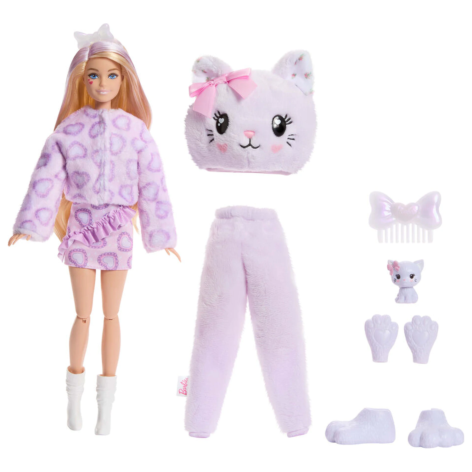 Barbie Sweet Ties Cutie Reveal Lilični Plišasti Maček punčka fotografija izdelka