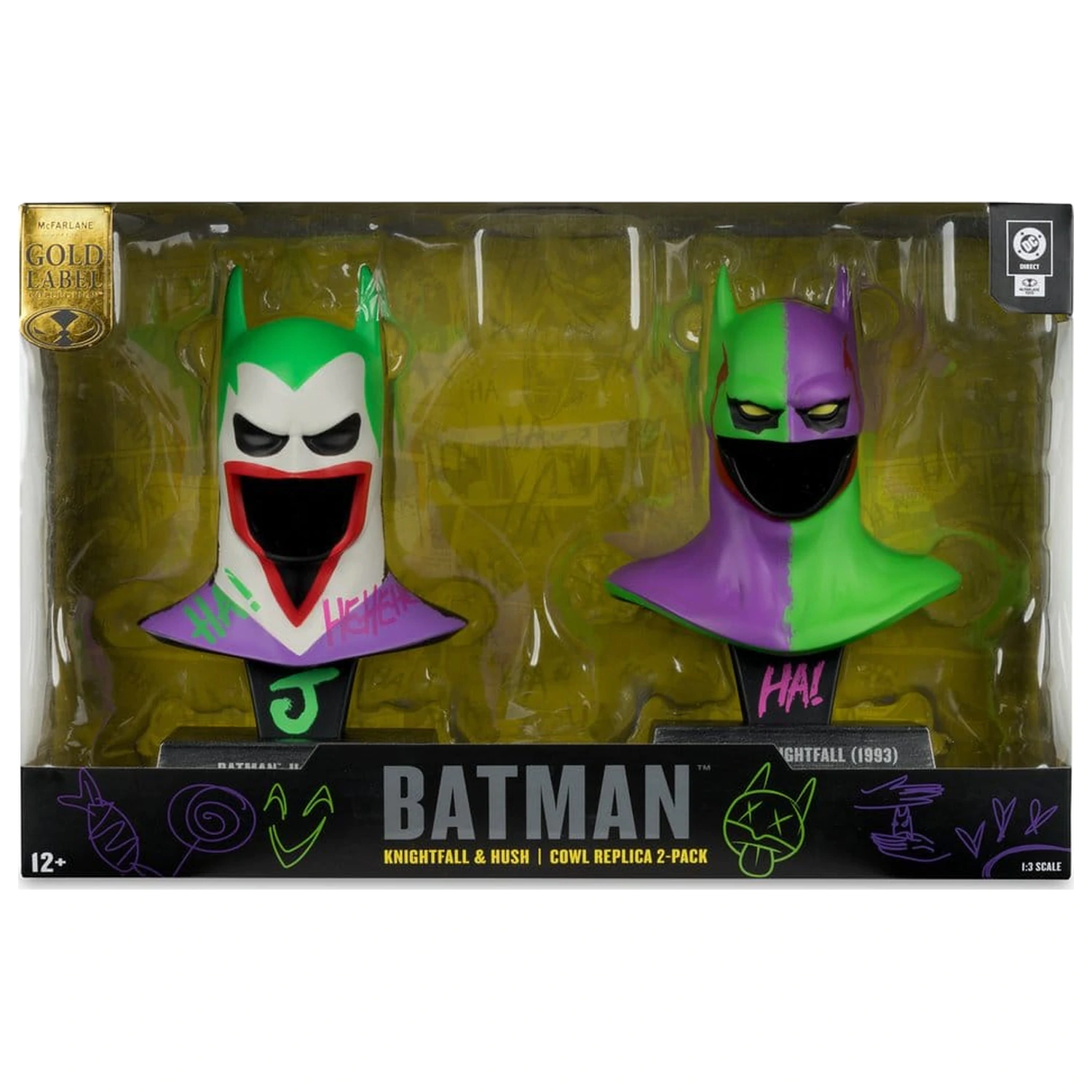 Batman DC Direct Mini Replika 1/3 2-pack Batman Cowls Hush & Knightfall (Jokerized) (Gold Label) 18 cm fotografija izdelka