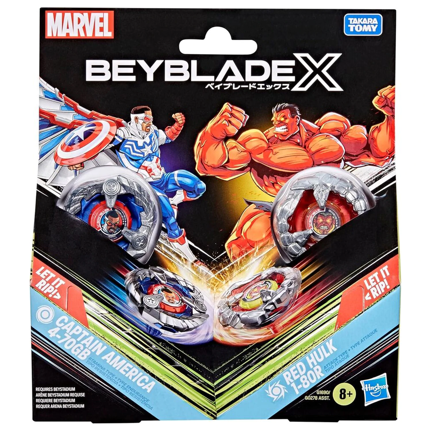 Beyblade X Captain America 4-70GB & Red Hulk 1-80R komplet igra fotografija izdelka