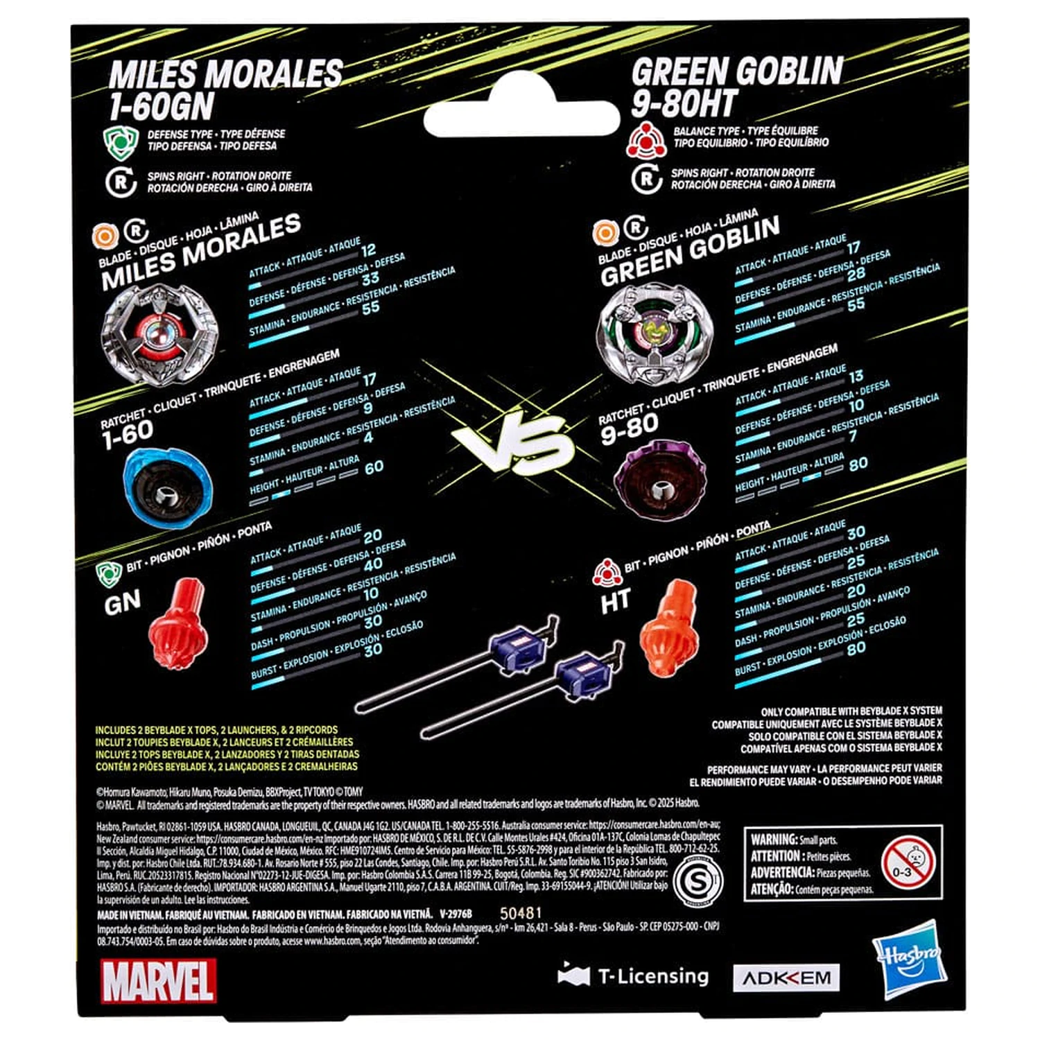 Beyblade X in Marvel Collab Miles Morales 1-60GN proti Green Goblin 9-80HT fotografija izdelka