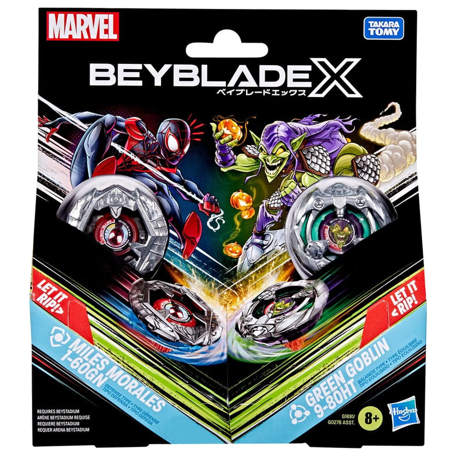 Beyblade X in Marvel Collab Miles Morales 1-60GN proti Green Goblin 9-80HT fotografija izdelka