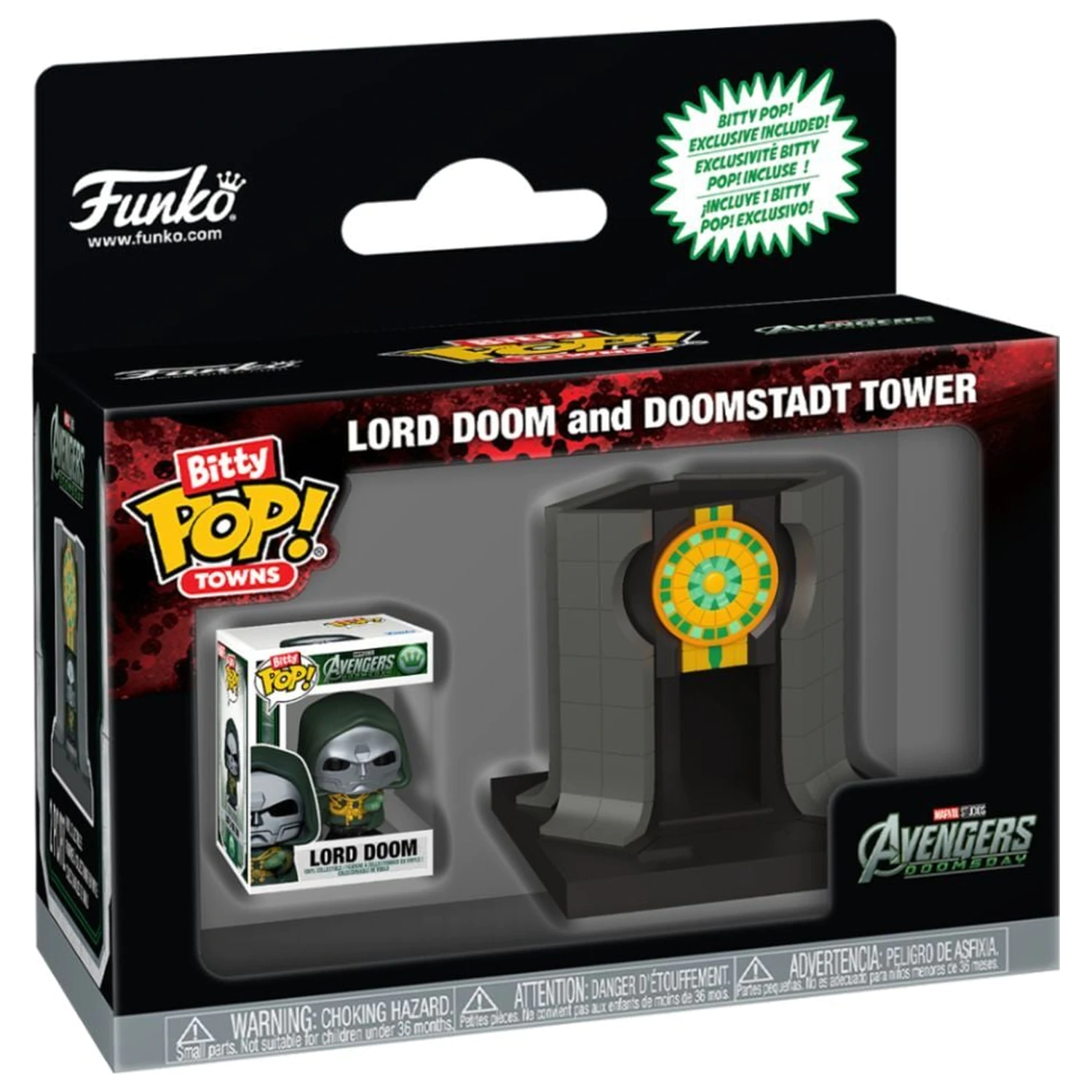 Bitty Funko POP figura Ride Marvel Studios Avengers Doomsday Lord Doom And Doomstadt Tower fotografija izdelka