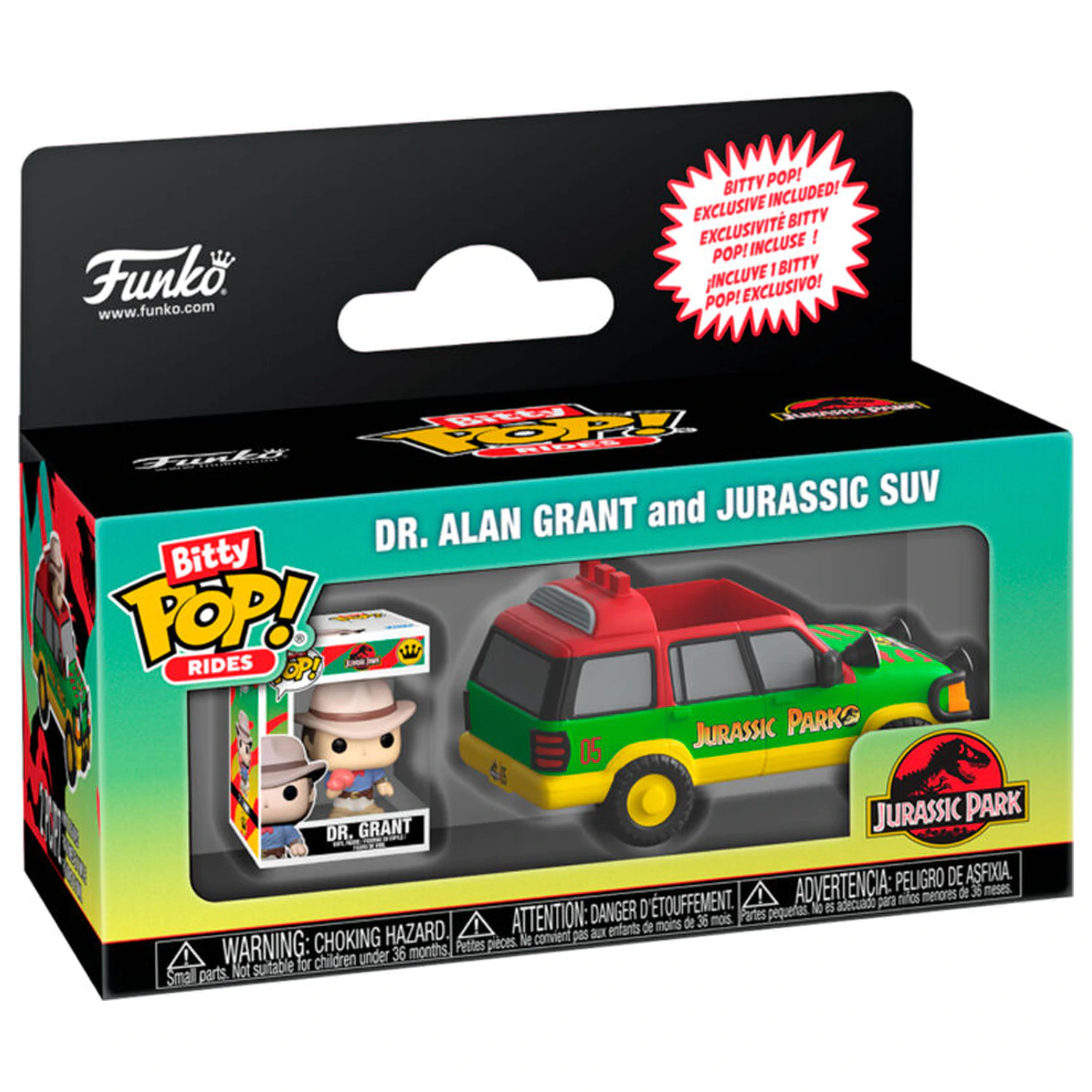 Bitty Funko POP Ride figura Jurassic Park Dr. Alan Grant in Jurassic Suv fotografija izdelka