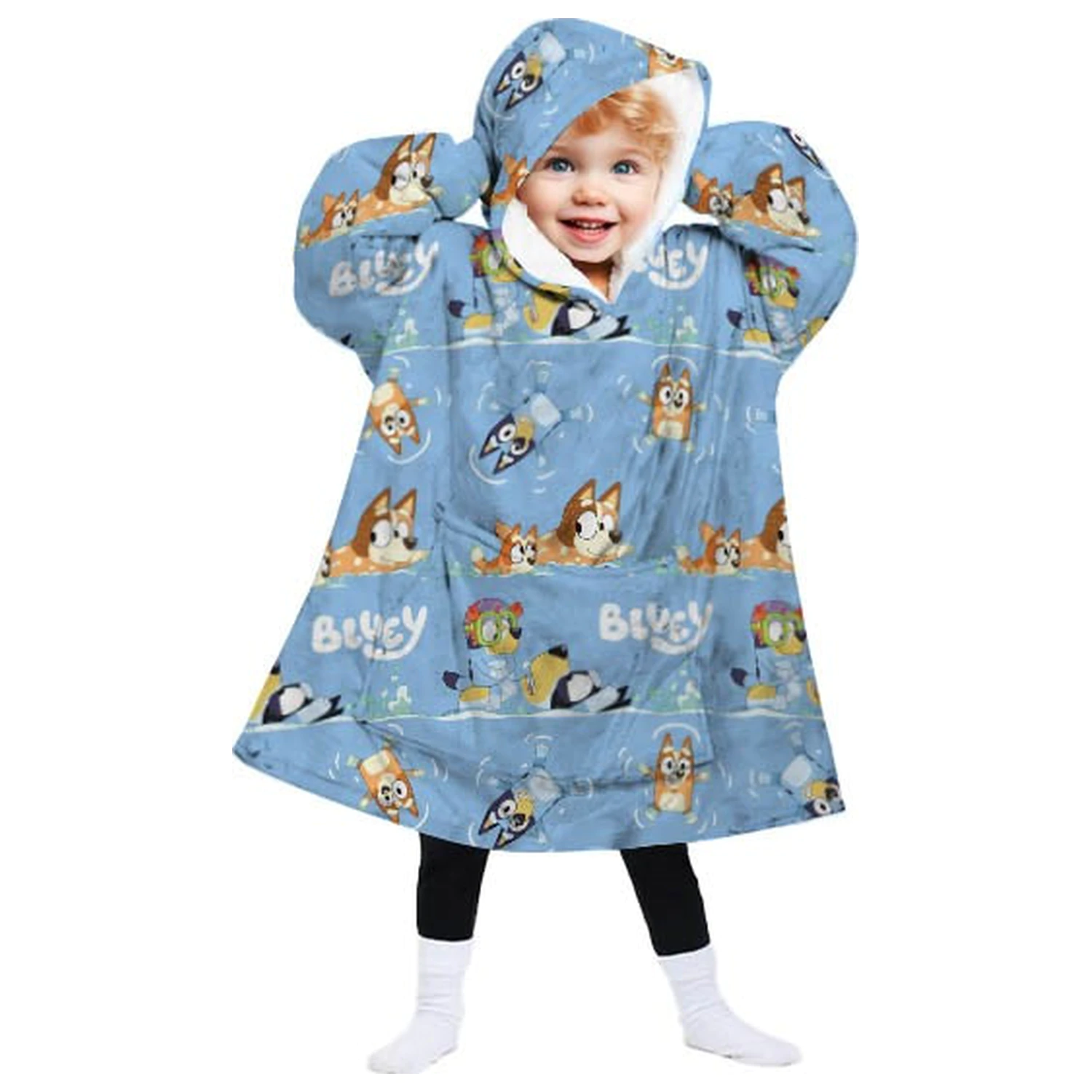 Bluey Seaside nosljiva plišasta flis odeja poncho za 3-6 let fotografija izdelka