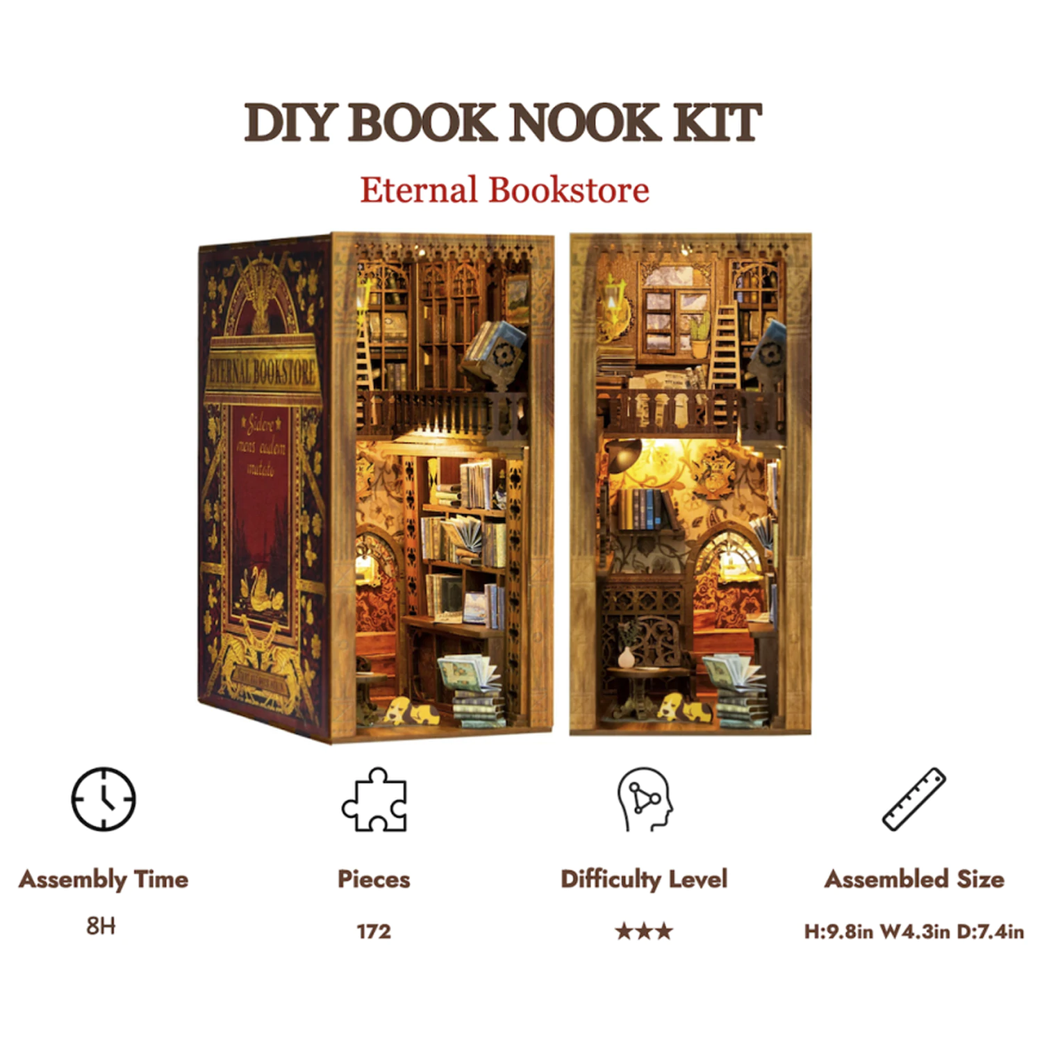 BOOK NOOK KIT DIY Eternal Bookstore 172 kosov + LED Lučka fotografija izdelka