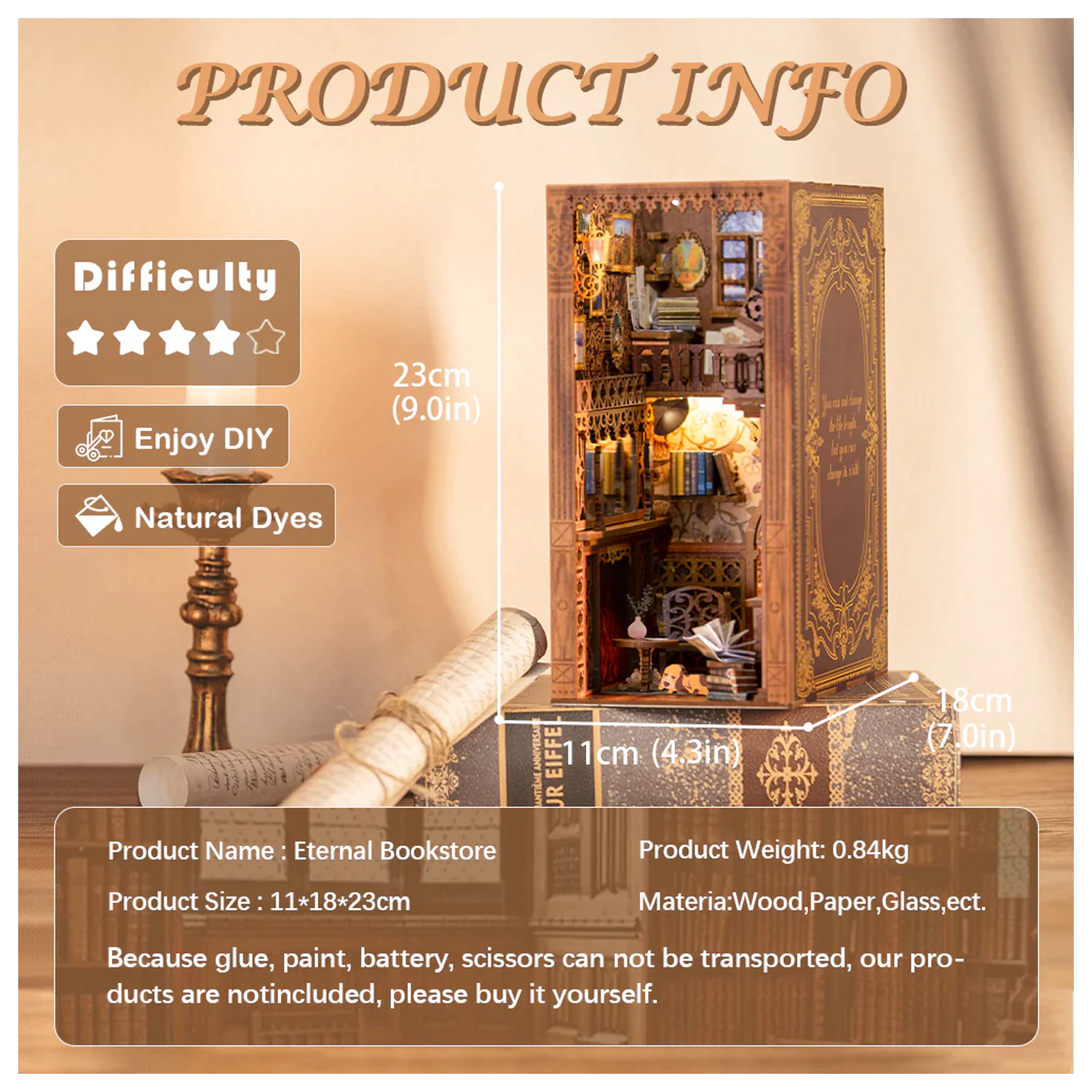 BOOK NOOK KIT DIY Eternal Bookstore 172 kosov + LED Lučka fotografija izdelka