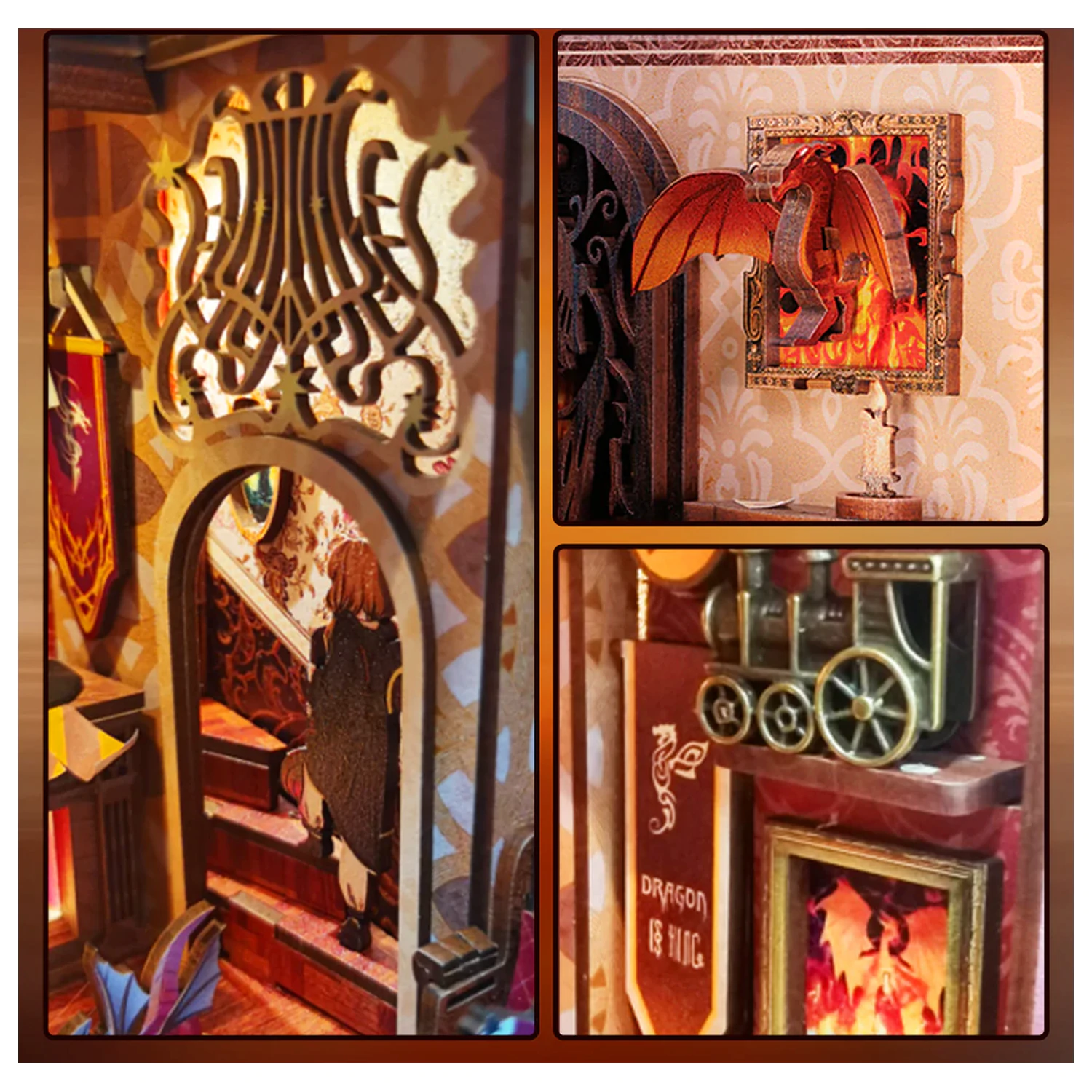 Book Nook Komplet DIY Flame Common Room 226db + set za sestavljanje z LED lučko fotografija izdelka