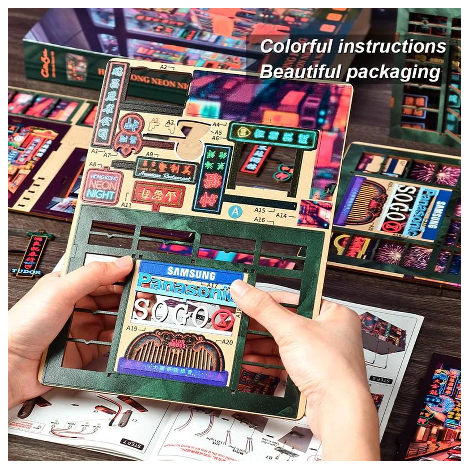 BOOK NOOK KIT DIY Hong Kong neon lučka 49 kos + LED lučka fotografija izdelka
