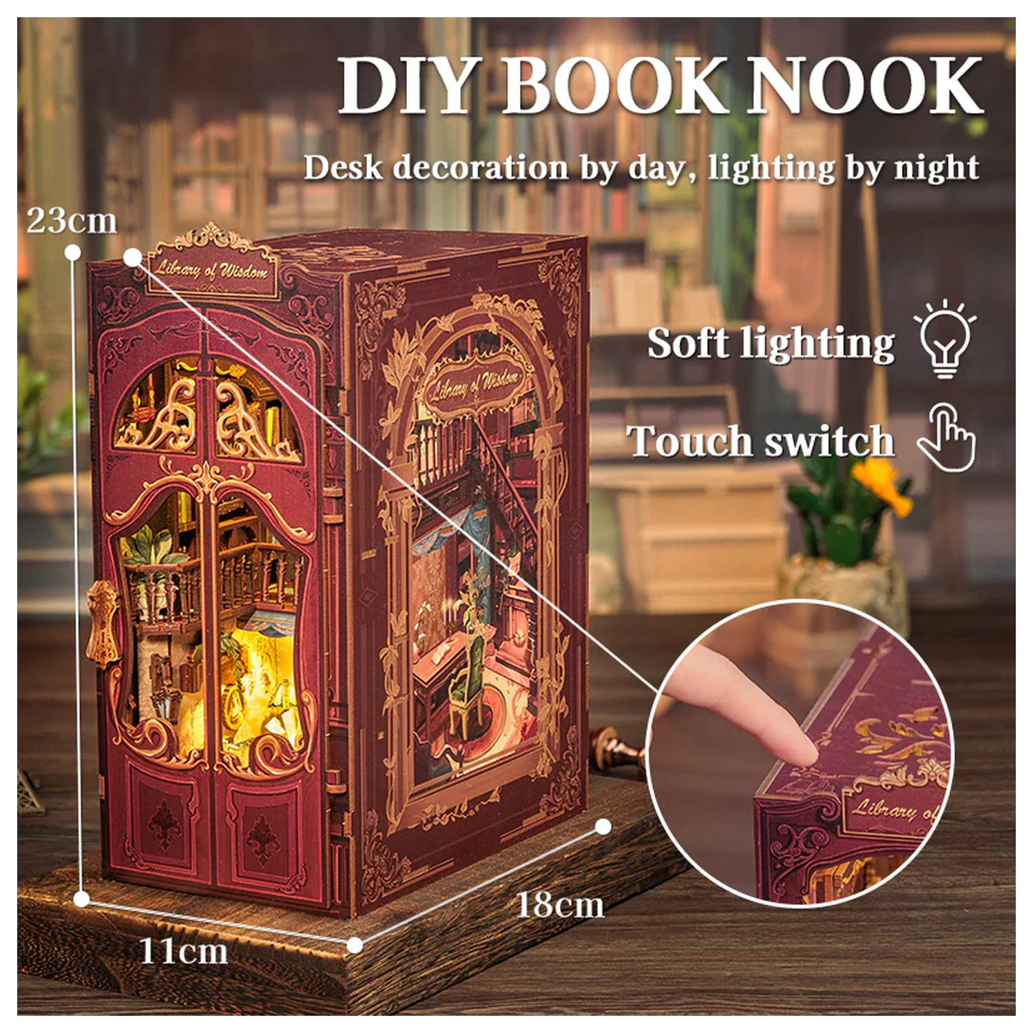 BOOK NOOK KIT DIY knjižnica modrosti 281 kos + LED lučka komplet za sestavljanje fotografija izdelka