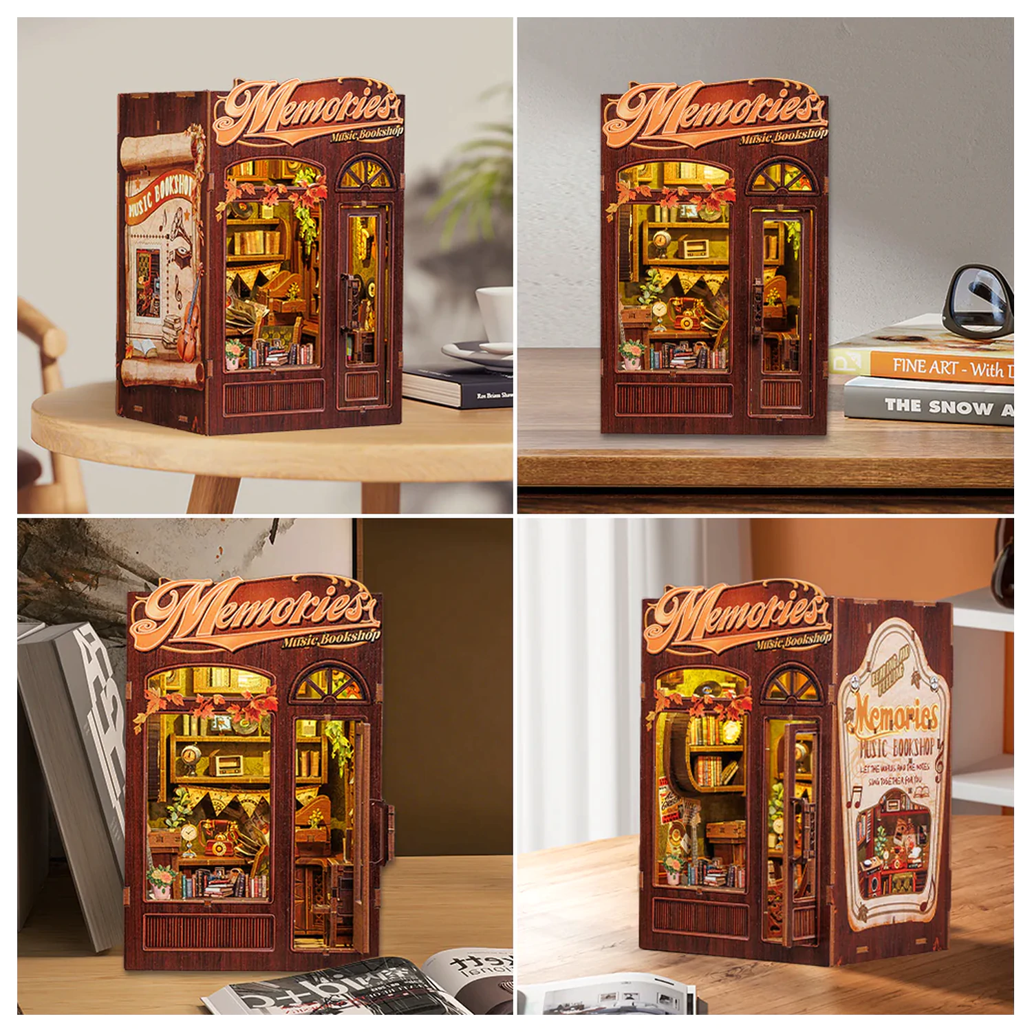 BOOK NOOK KOMPLET DIY Spomini Glasba Knjigarna 136 kosov + LED Lučka konstrukcijski set fotografija izdelka