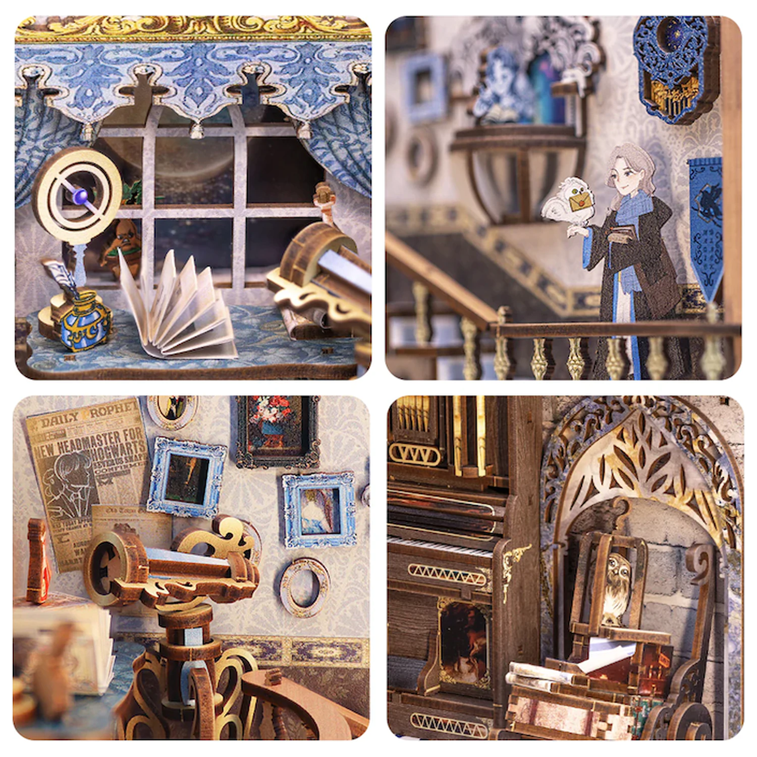 BOOK NOOK KIT DIY Nebula Common Room 350 kosov + LED Lučka konstrukcijski set fotografija izdelka