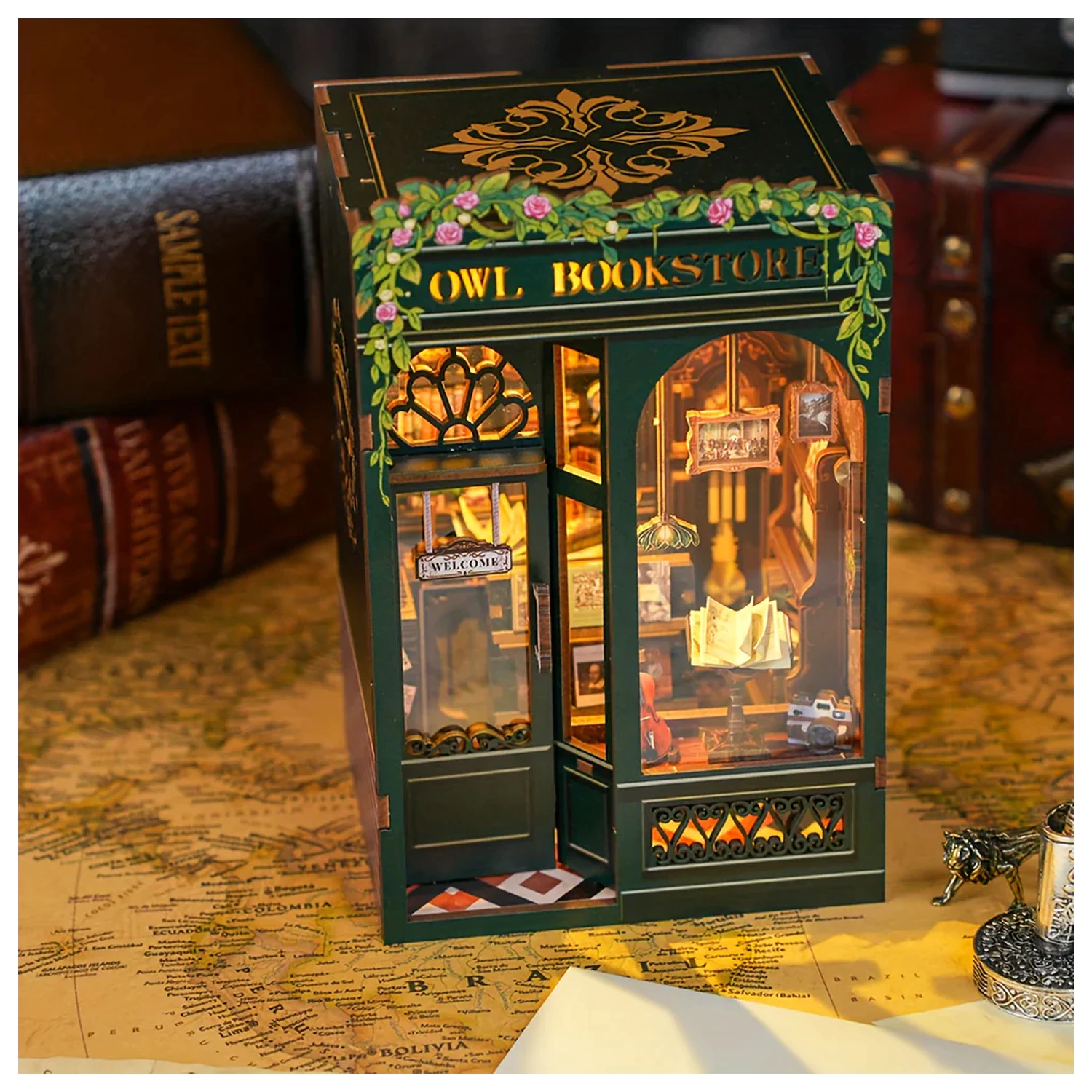 BOOK NOOK KIT DIY Owl Bookstore 139 kos + LED lučka konstrukcijski set fotografija izdelka