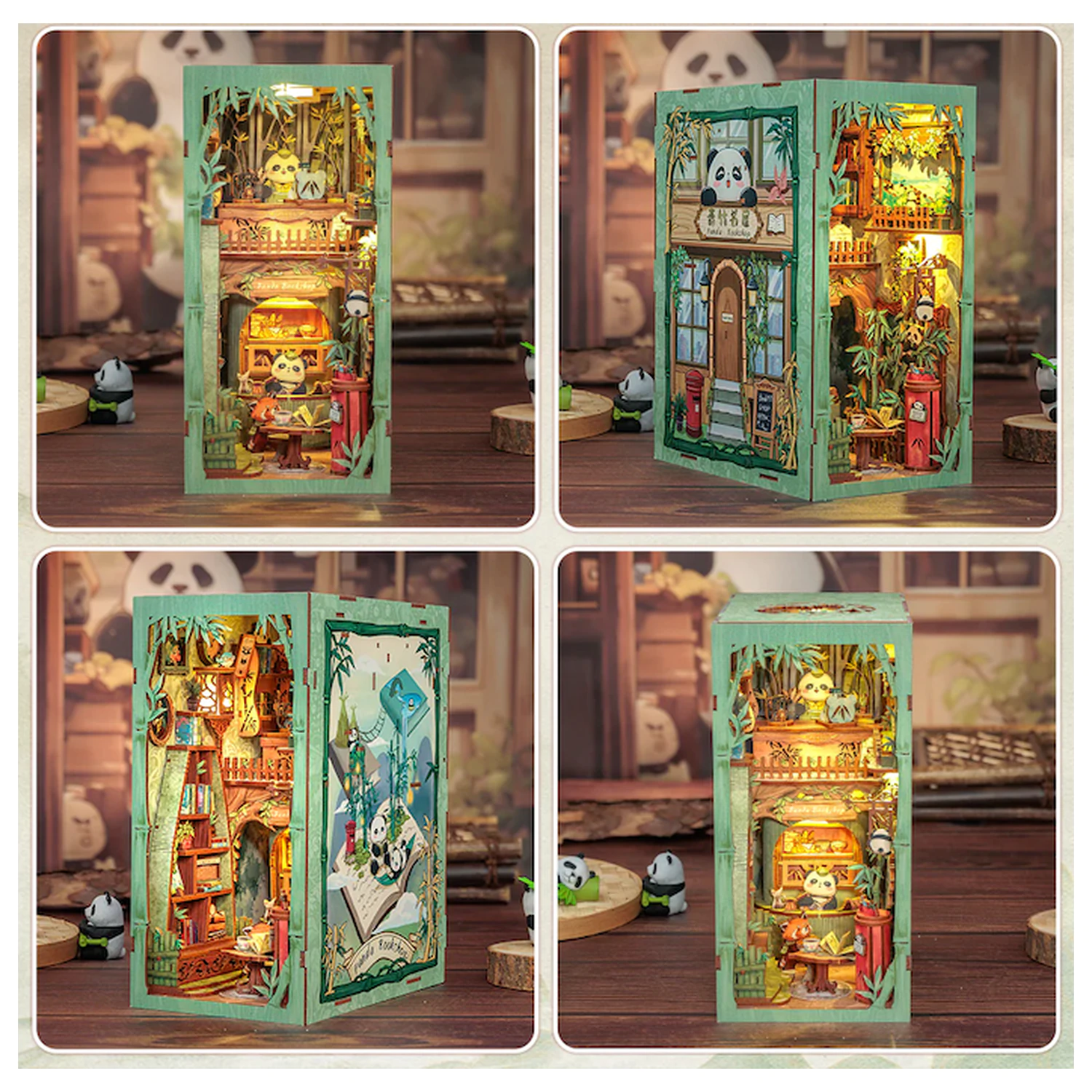 BOOK NOOK KOMPLET DIY Panda Bookshop 239 kosov + LED Lučka fotografija izdelka