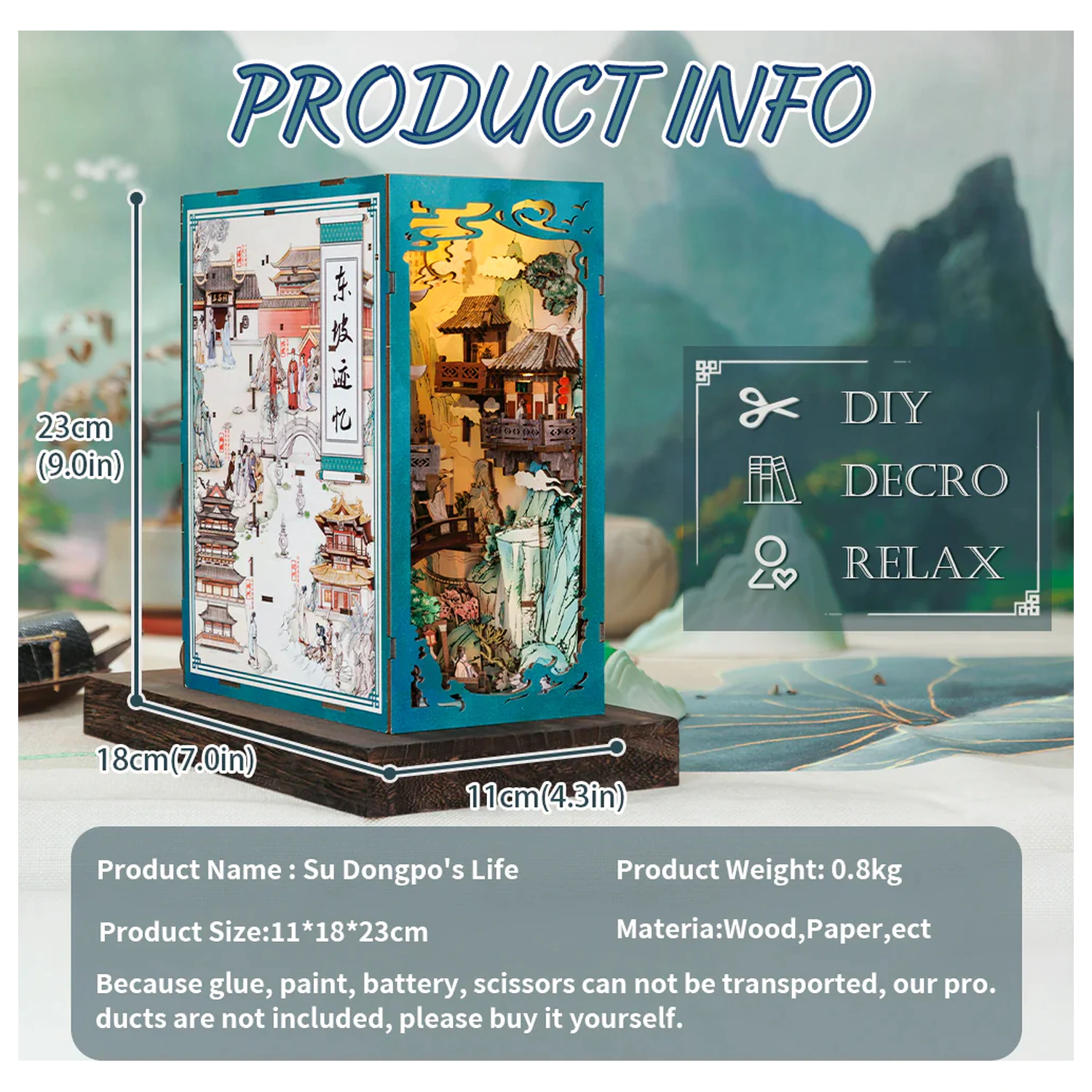 BOOK NOOK KIT DIY Življenje Su Dongpoja 280 kos + LED lučka komplet za sestavljanje fotografija izdelka