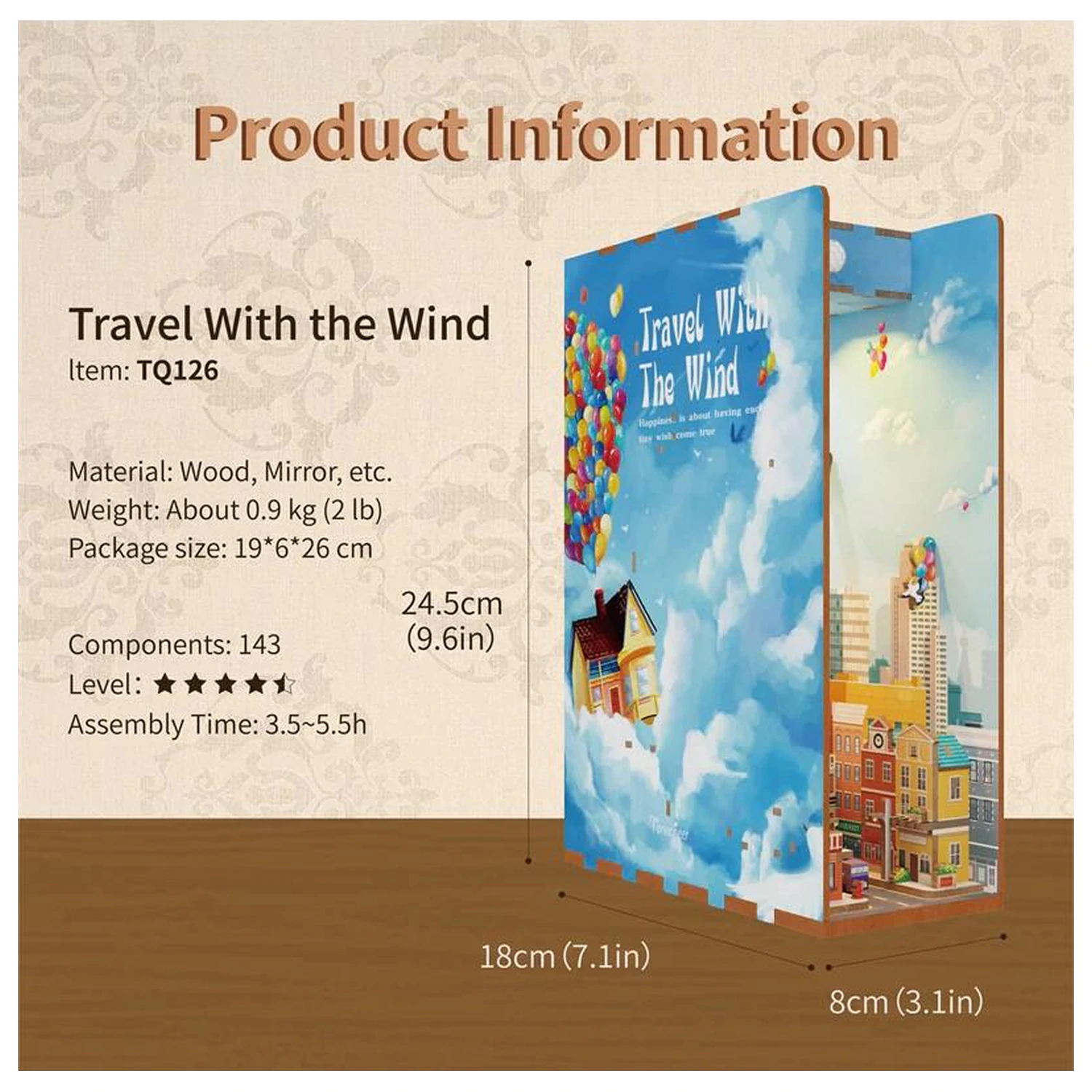 BOOK NOOK KIT DIY - Travel with the Wind 143 kosov + LED Lučka fotografija izdelka