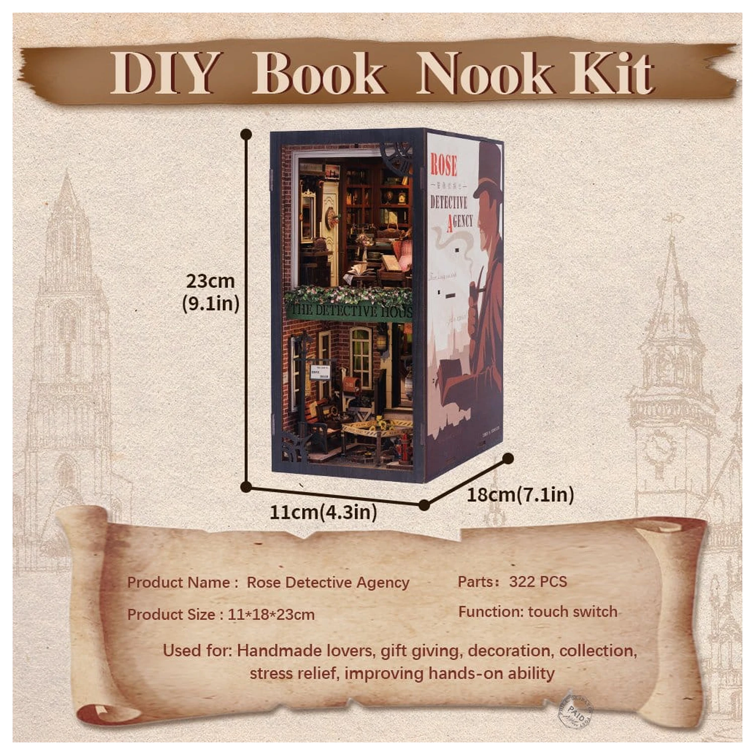 Book Nook Rose Detective Agency 23 x 11 cm fotografija izdelka