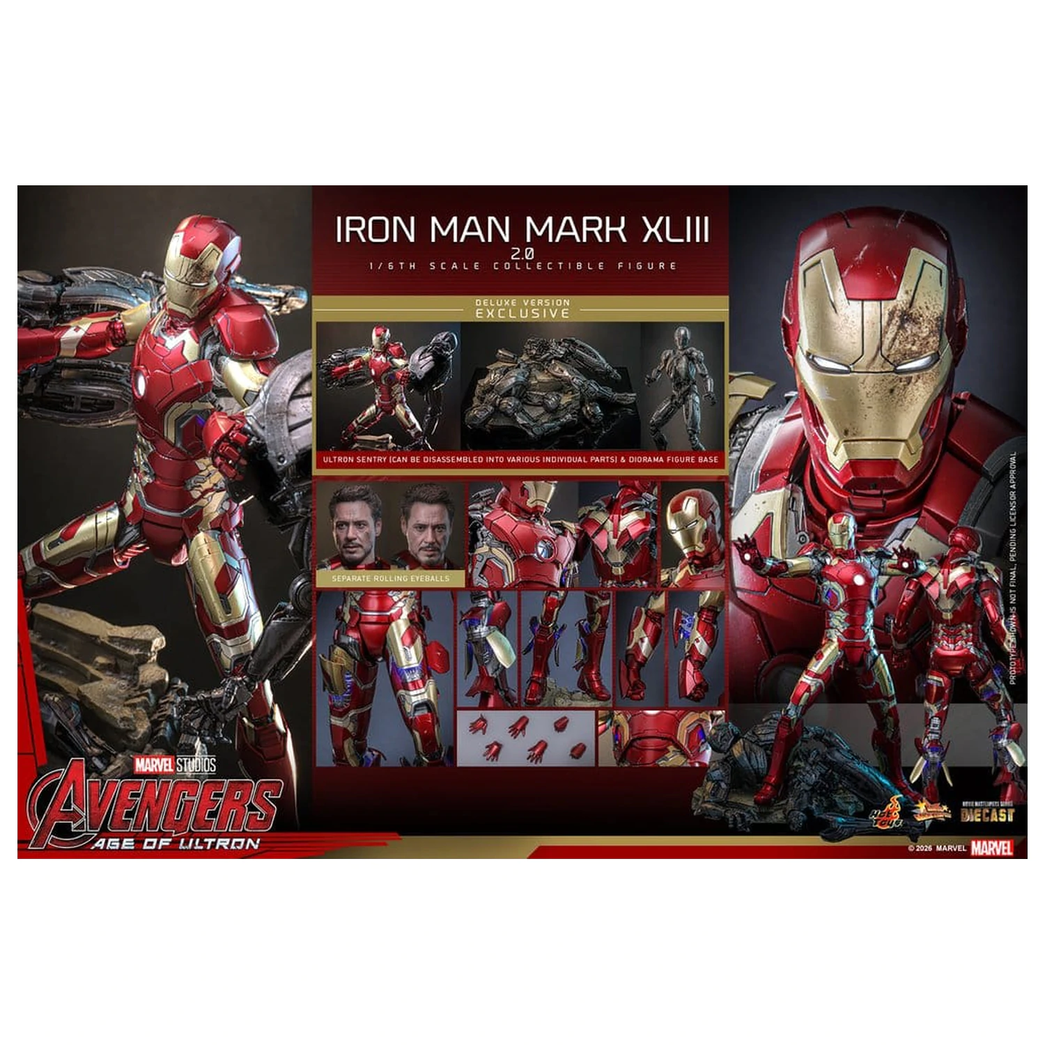 Avengers: Age of Ultron Movie Masterpiece Diecast akcijska figura 1/6 Iron Man Mark XLIII (2.0) (Deluxe različica) 32 cm fotografija izdelka