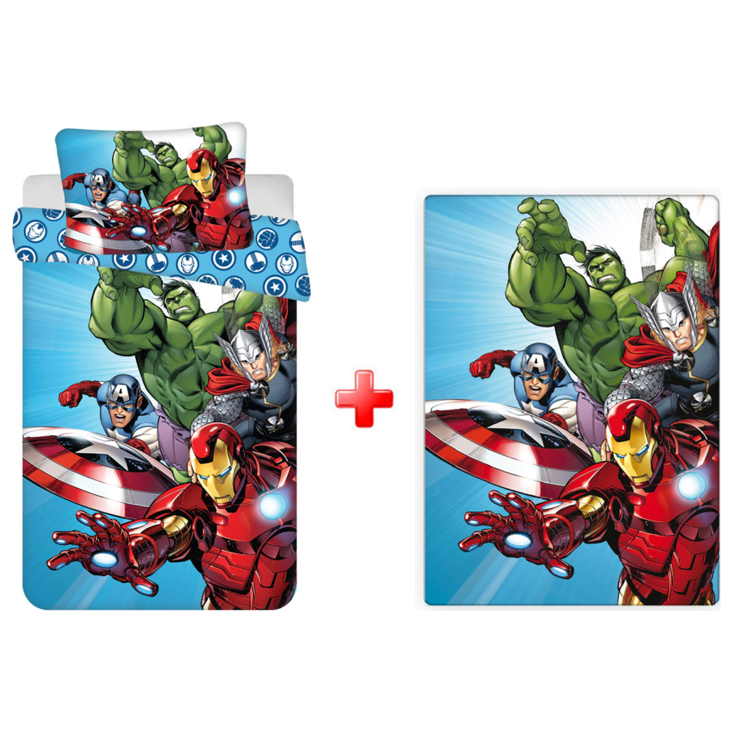 Avengers Light Blue Otroški, Predšolski Komplet Prevleke za Odejo in Flis Odeje fotografija izdelka