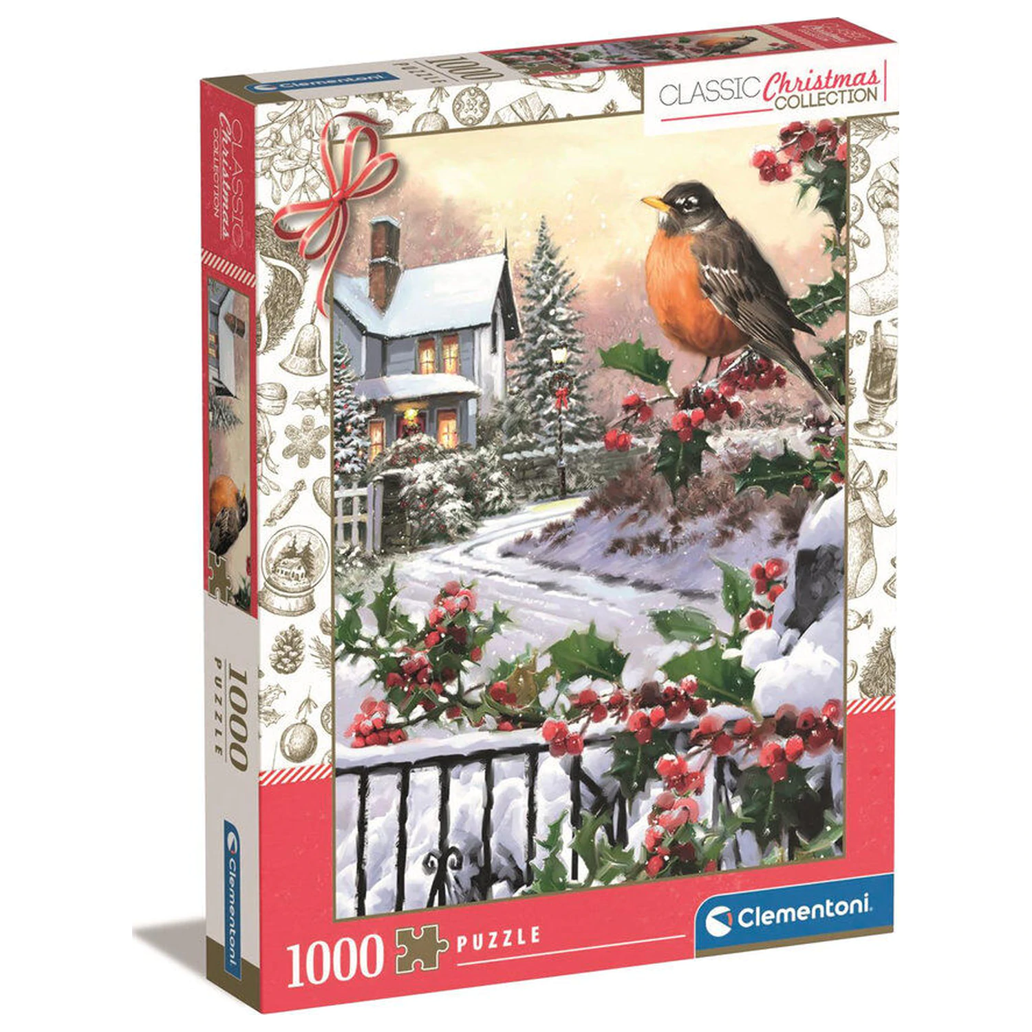 Christmas Collection Robin And Holly Bushes sestavljanka 1000 kosov fotografija izdelka