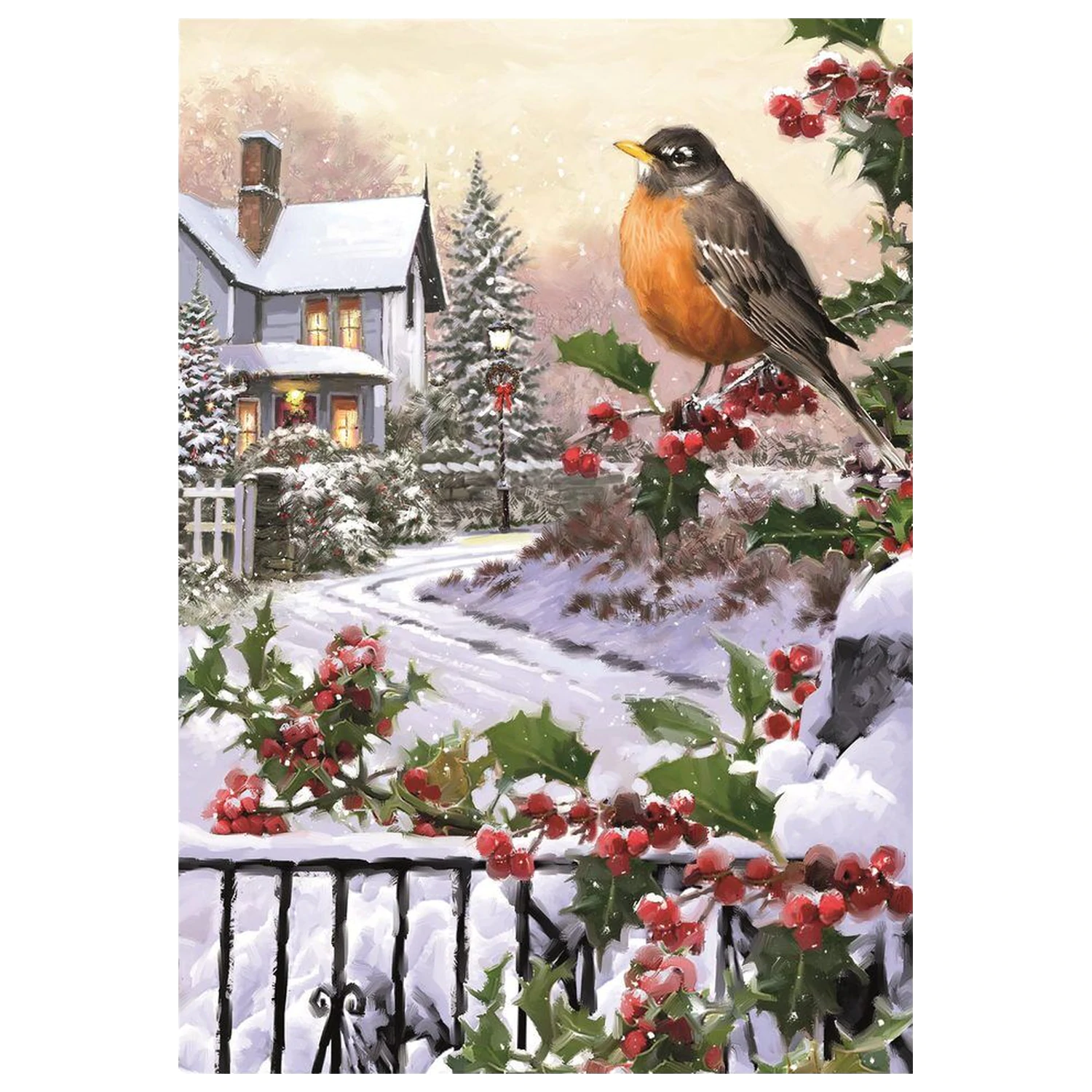 Christmas Collection Robin And Holly Bushes sestavljanka 1000 kosov fotografija izdelka