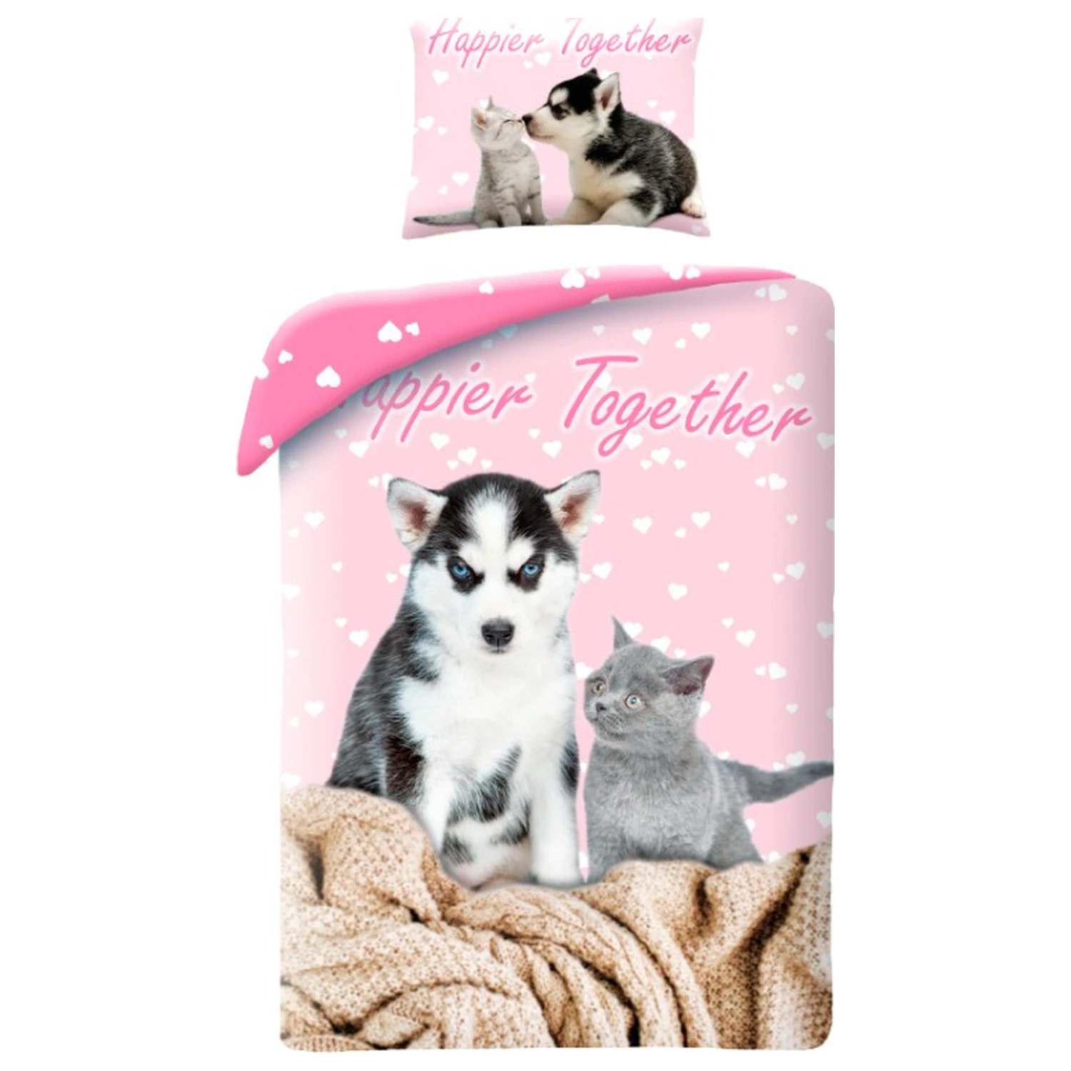 Cat and Dog Happier Together Prevleka za odejo fotografija izdelka