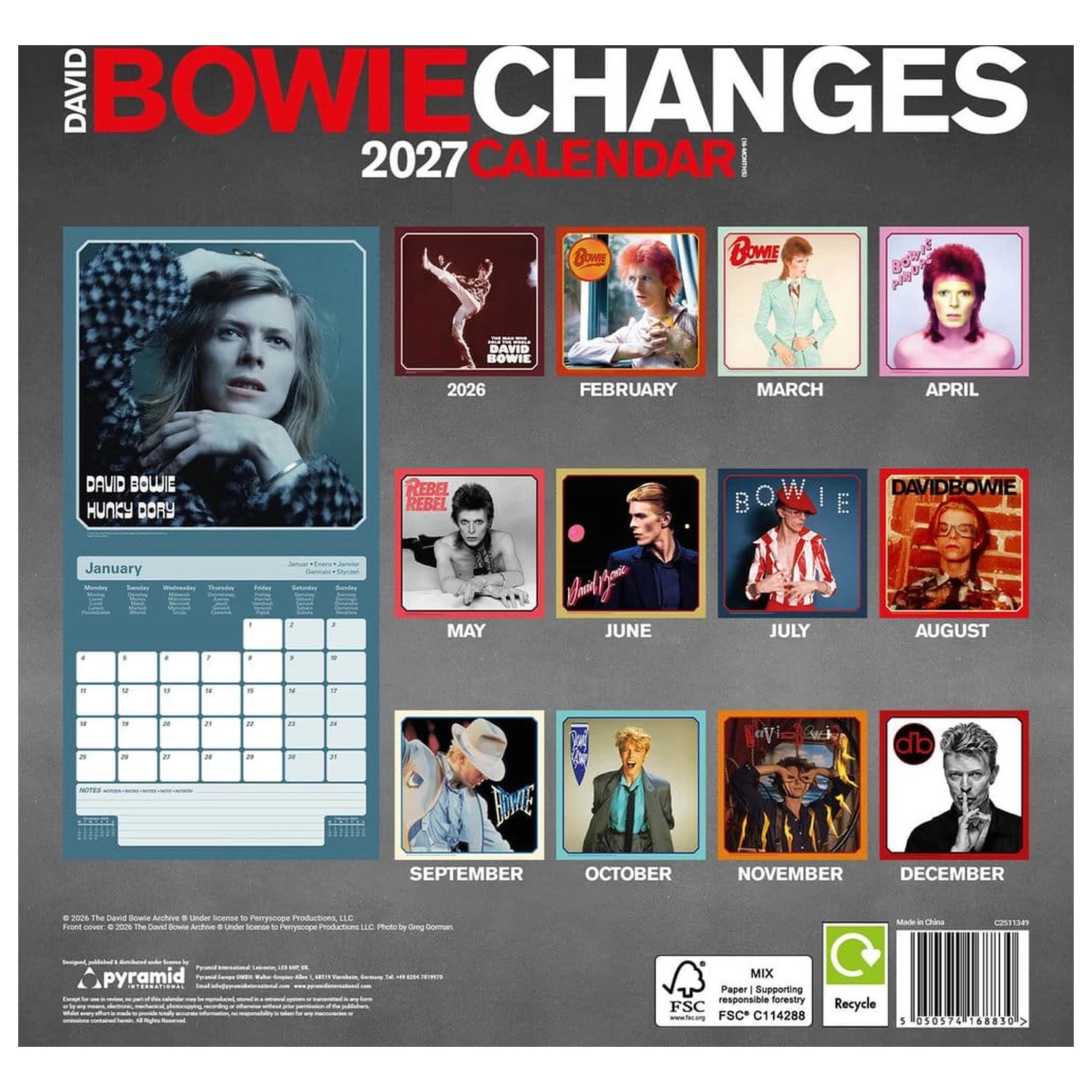 David Bowie Koledar Changes 2027 30 x 30 cm fotografija izdelka
