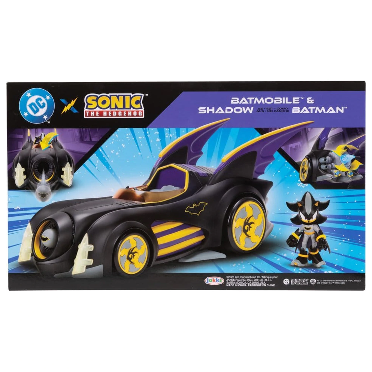 DC x Sonic - The Hedgehog akcijska figura z vozilom Shadow Batman & Batmobile 6 cm fotografija izdelka