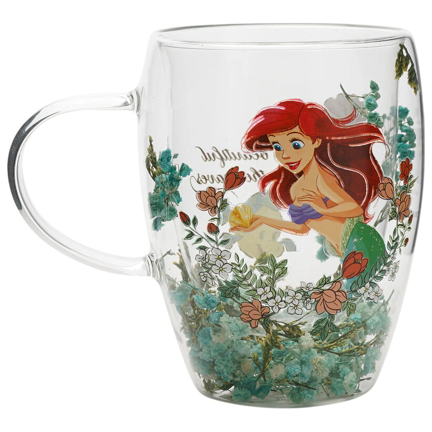 Disney Princess Ariel cvetlični dekorativni stekleni vrč 300 ml fotografija izdelka