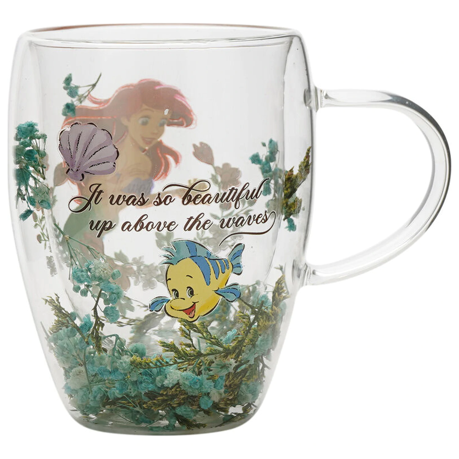 Disney Princess Ariel cvetlični dekorativni stekleni vrč 300 ml fotografija izdelka