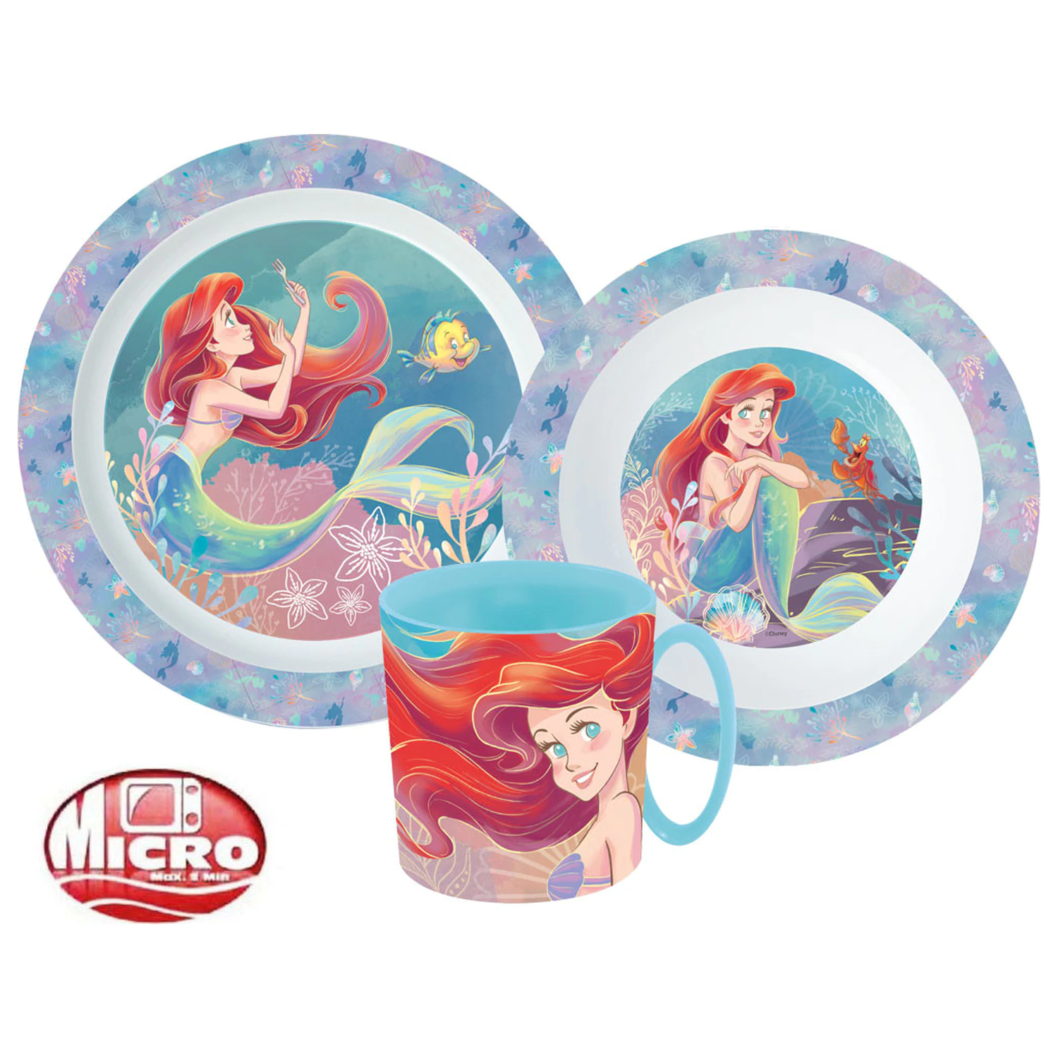 Disney Princess Ariel jedilni set, mikro plastični set z vrčkom fotografija izdelka