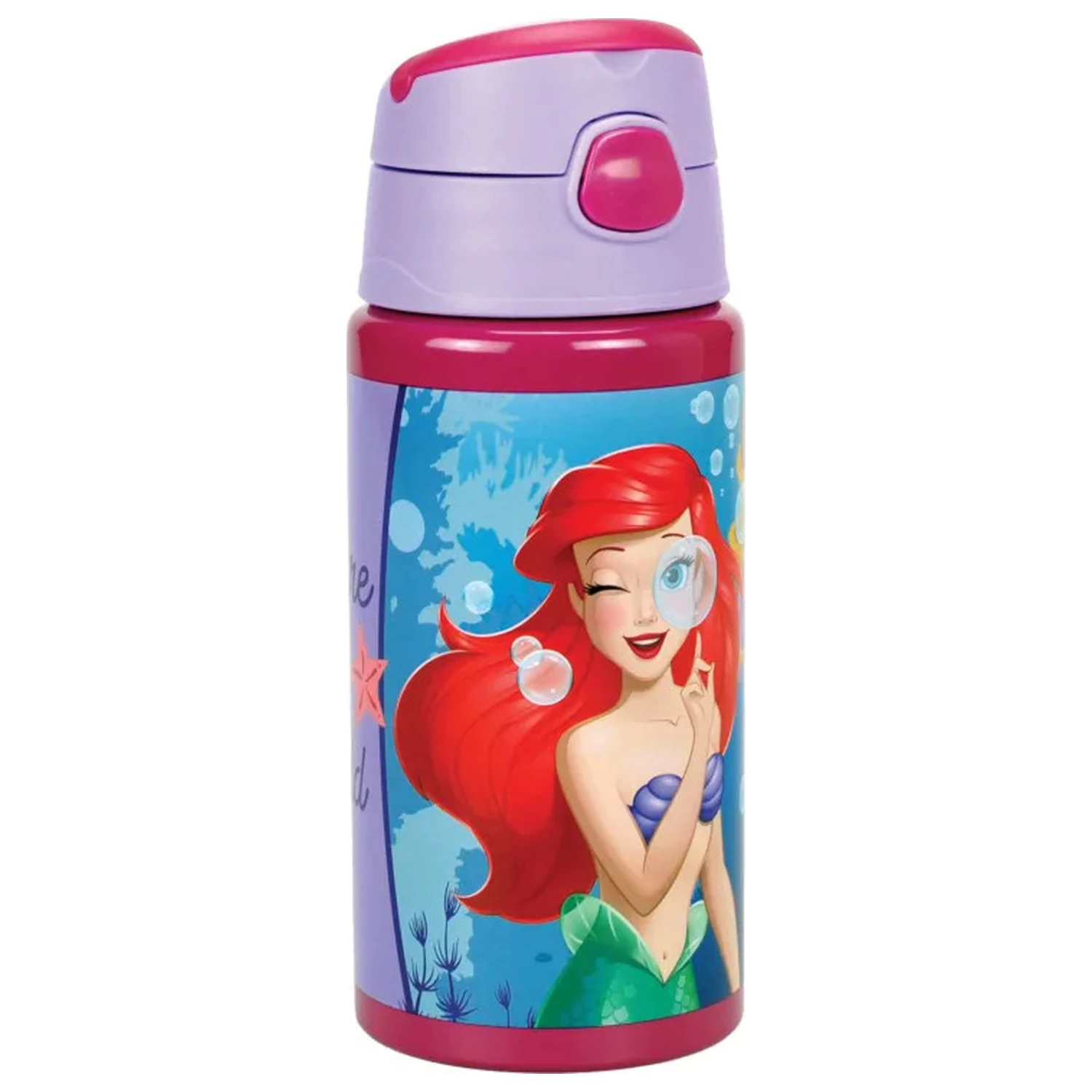 Disney Princess Ariel Fairytale Aluminijasta steklenička za vodo s slamico in kaveljčkom 500 ml fotografija izdelka